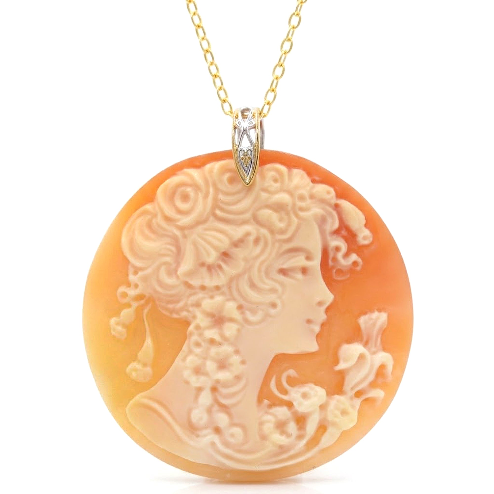 Gems en Vogue One-of-a-kind 24K Palladium Silver Carved Cameo Vintage Lady Pendant