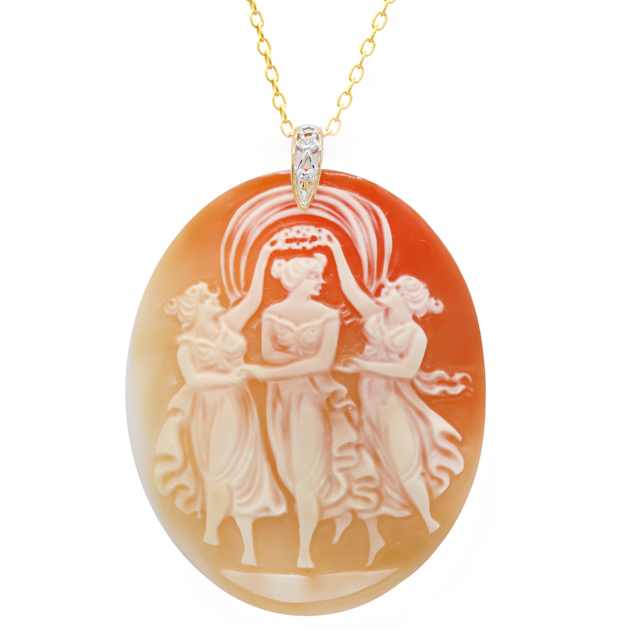 Gems en Vogue One-of-a-kind 24K Palladium Silver Carved Cameo Three Graces Pendant