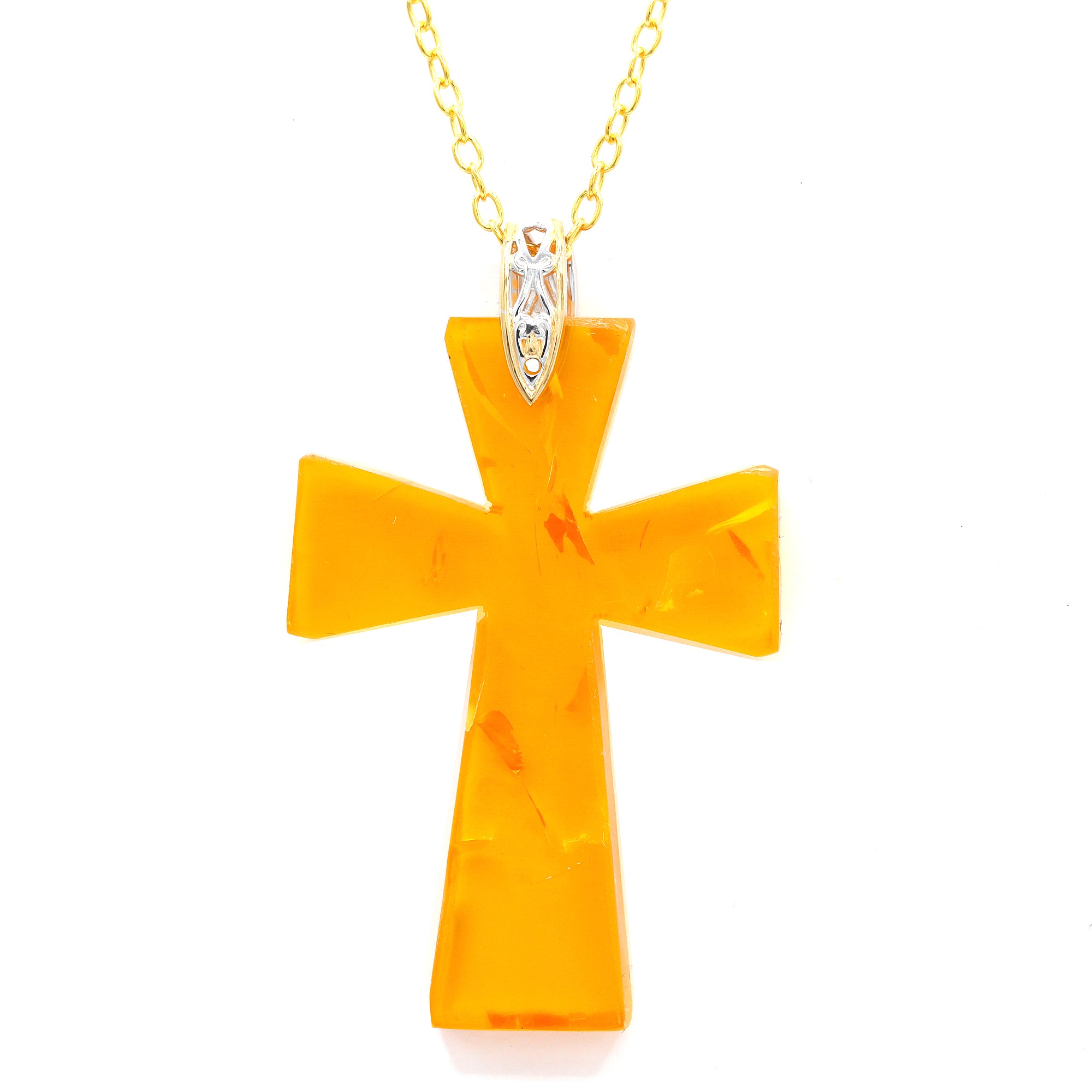 Gems en Vogue One-of-a-kind 24K Palladium Silver Carved Honey Amber Cross Pendant
