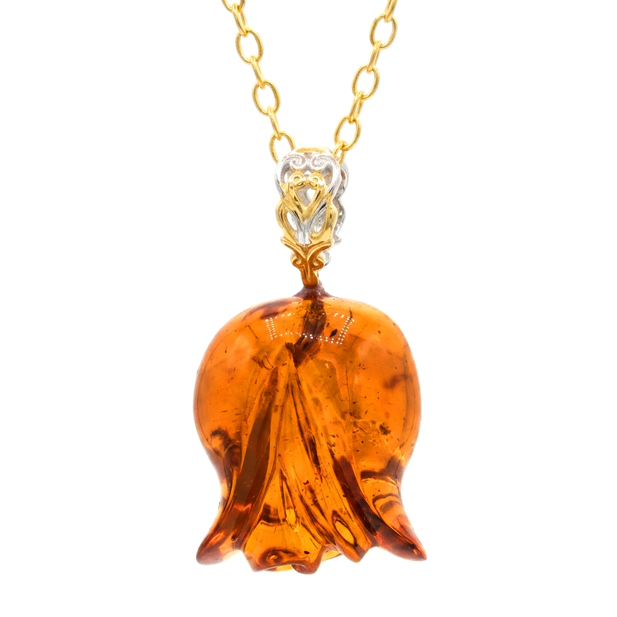 Gems en Vogue 24K Palladium Silver Carved Amber Tulip Flower Pendant
