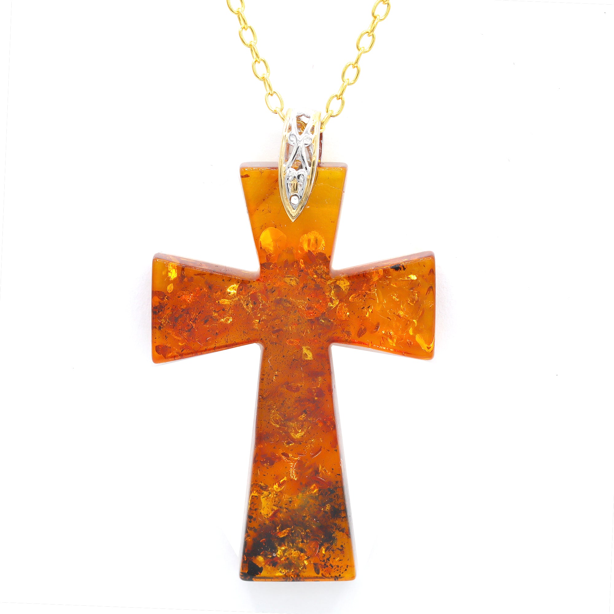Gems en Vogue One-of-a-kind 24K Palladium Silver Carved Amber Cross Pendant
