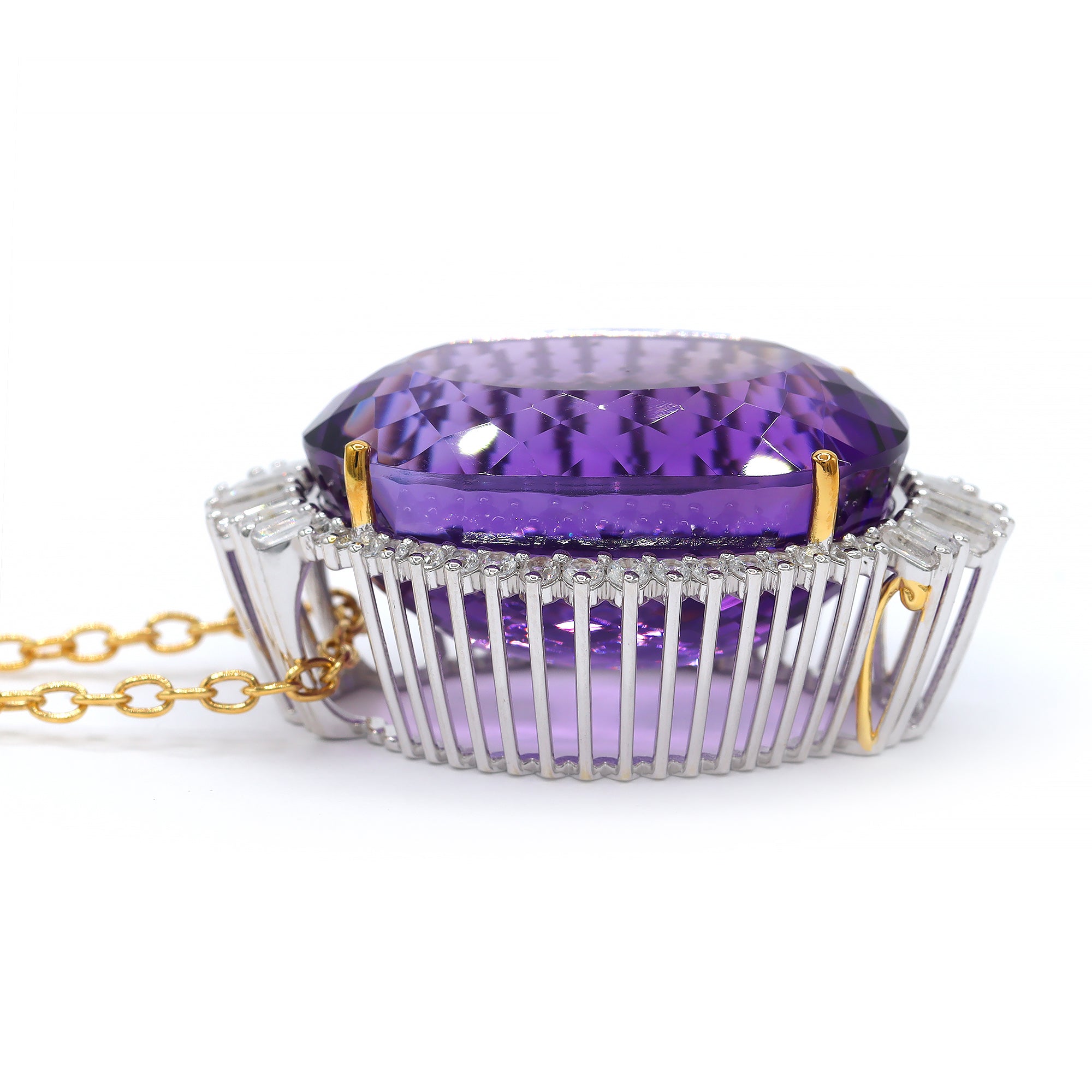 Couture Gems One-of-a-kind 24K Palladium Silver 65.88ctw Tanzanian Amethyst & White Zircon Honker Pendant