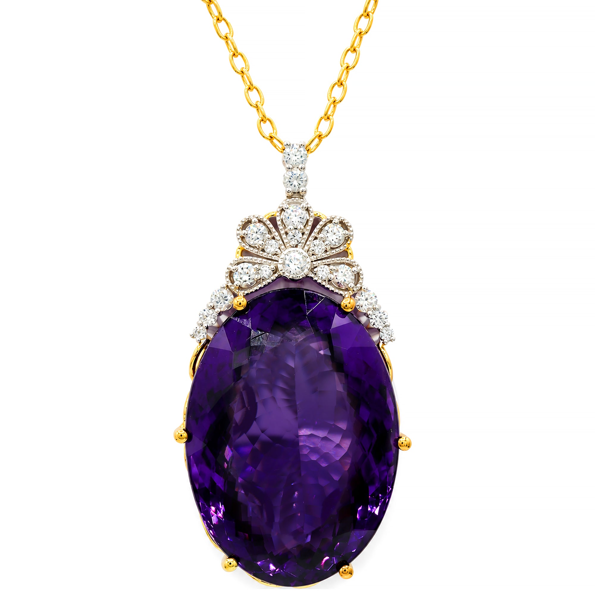Couture Gems One-of-a-kind 24K Palladium Silver 65.36ctw Tanzanian Amethyst & White Zircon Bow Honker Pendant