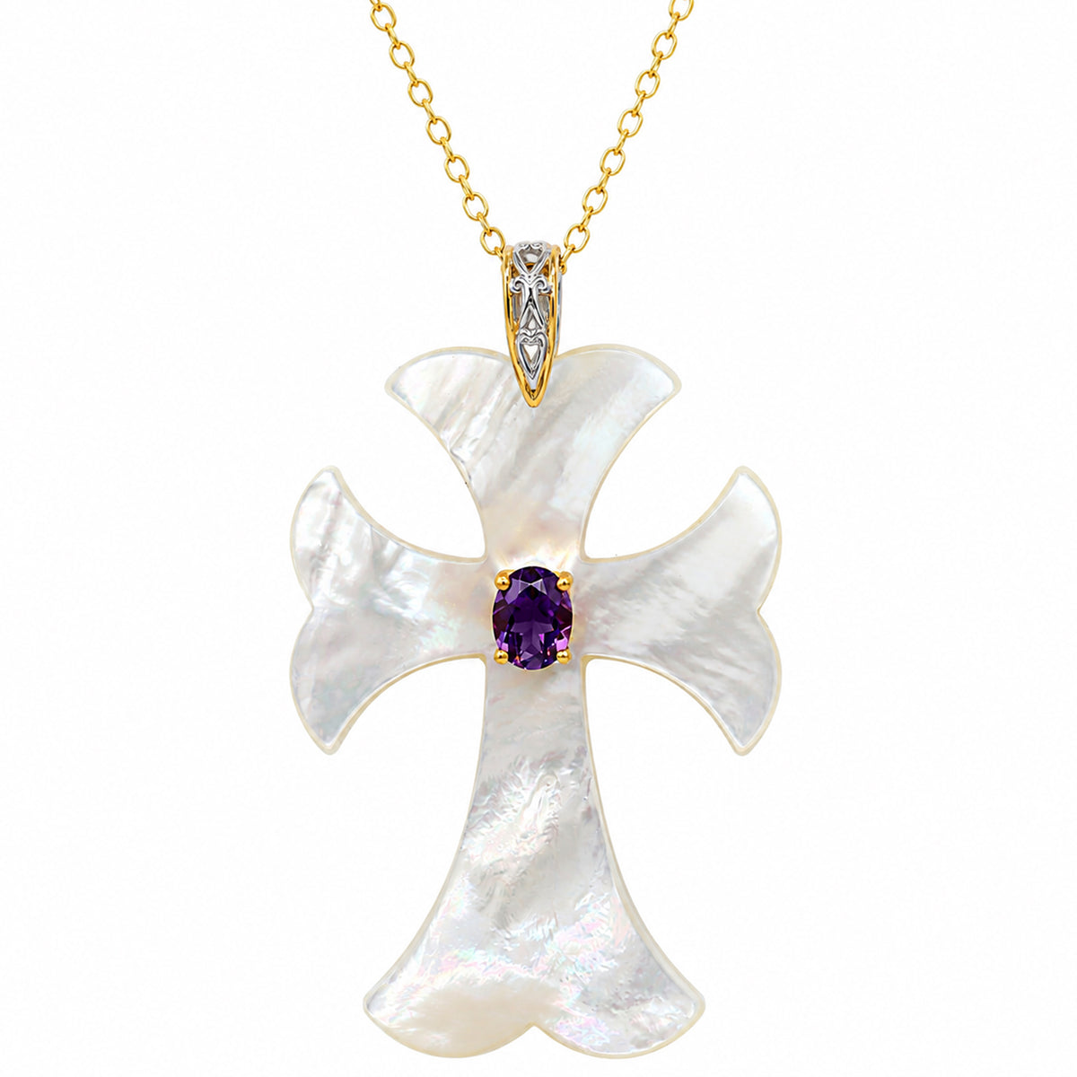 Pendentif Femme et Lune en Nacre, Aigue-marine et Zircon Blanc Gems en Vogue
