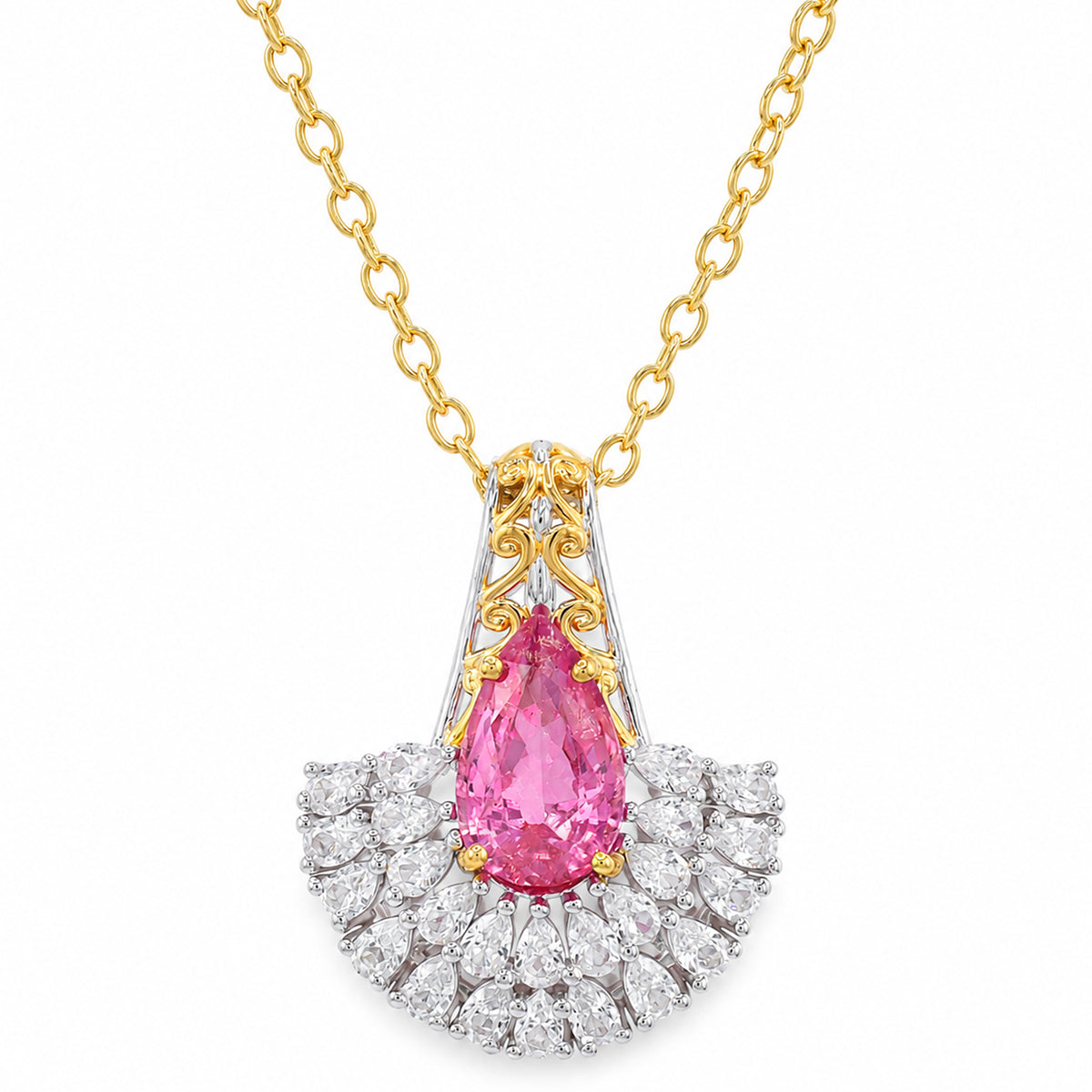 Couture Gems Pendentif imposant serti de topaze bleue de Londres et de zircon blanc de 81,38 ct au total, en argent palladié 24 carats, pièce unique