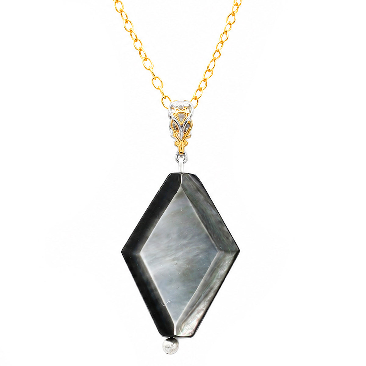 Gems en Vogue 24K Palladium Silver Diamond Shape Black Mother-of-Pearl Pendant