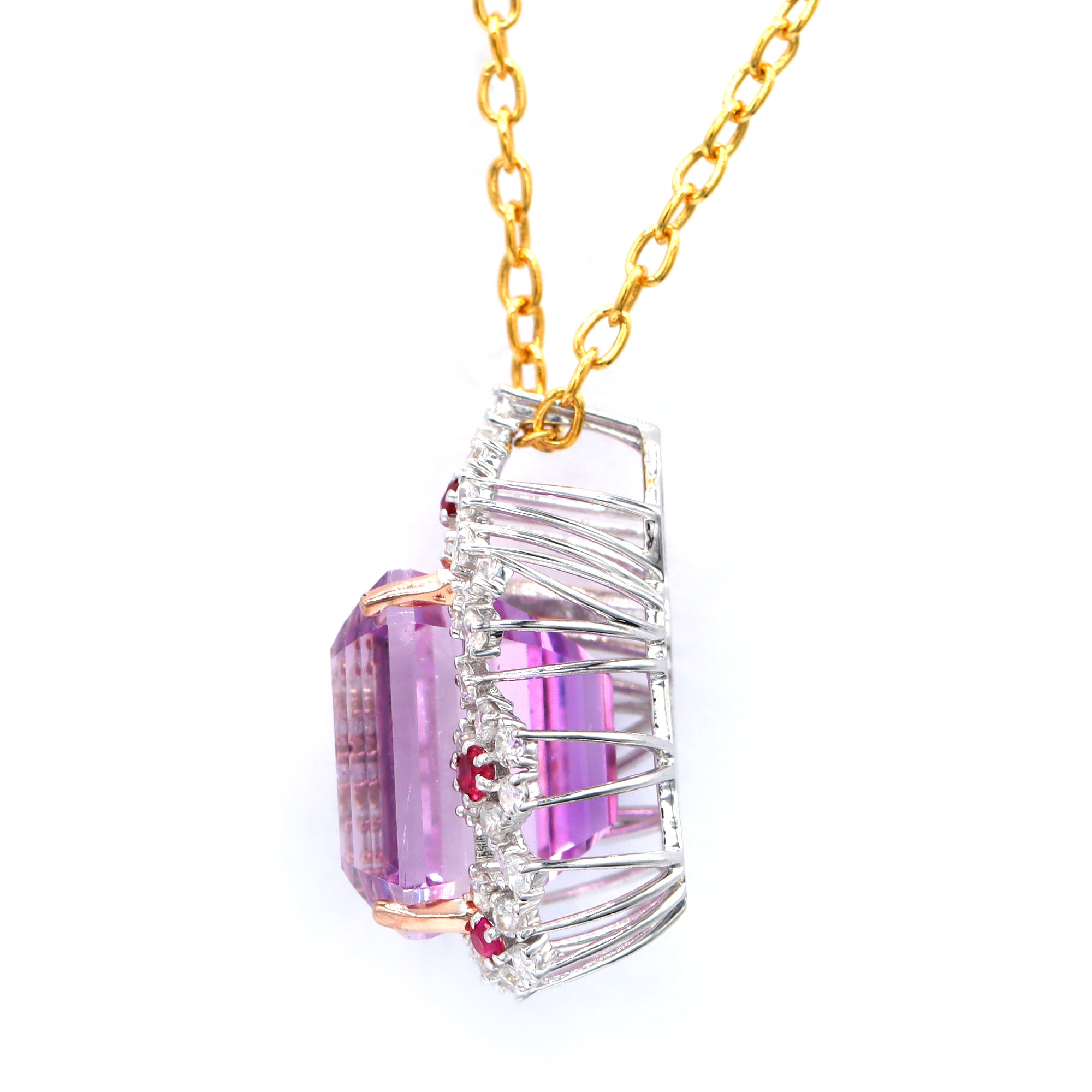 Couture Gems One-of-a-Kind 24K Palladium Silver 23.33ctw Martha Rocha 5A Kunzite & Ruby Flower Pendant