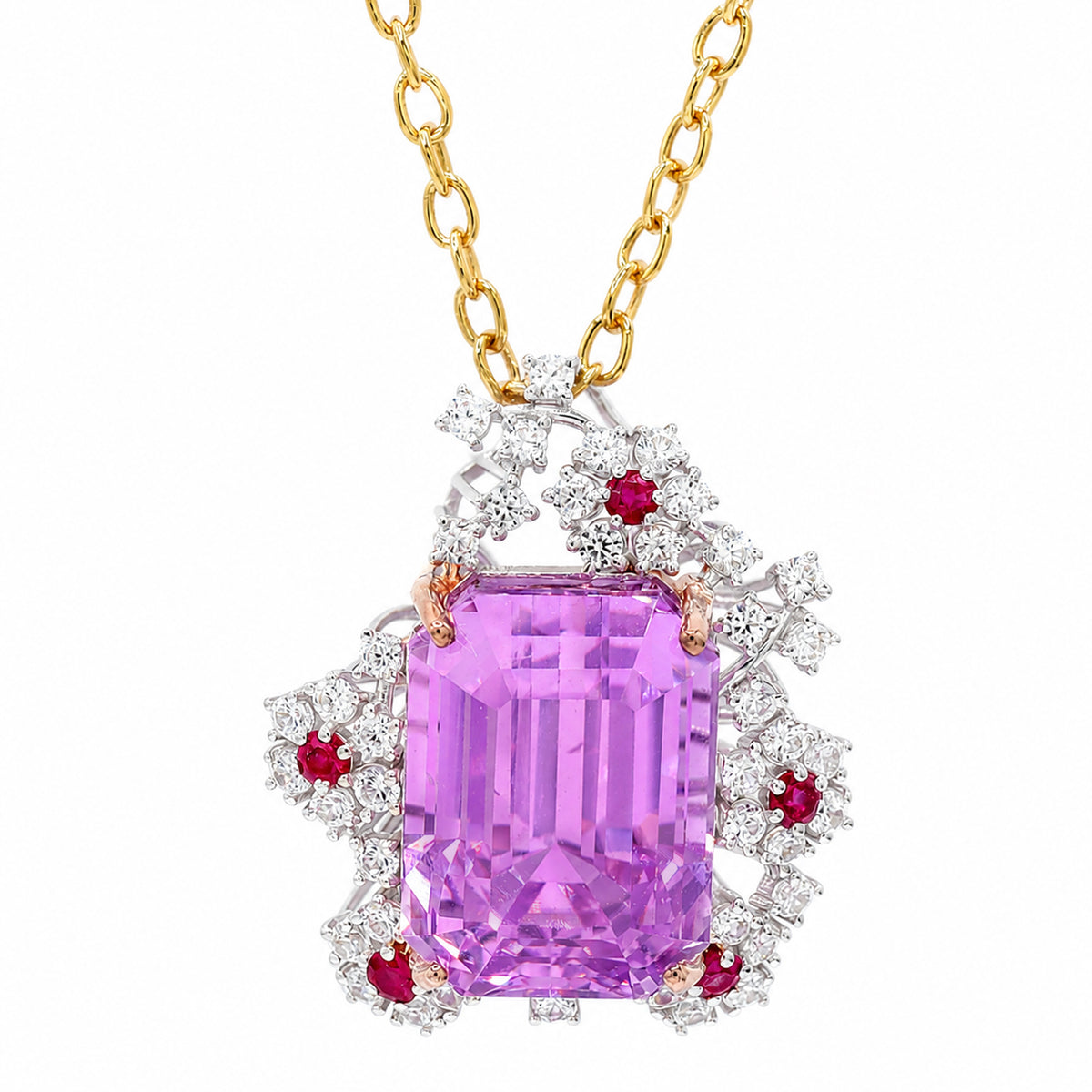 Couture Gems One-of-a-Kind 24K Palladium Silver 23.33ctw Martha Rocha 5A Kunzite & Ruby Flower Pendant