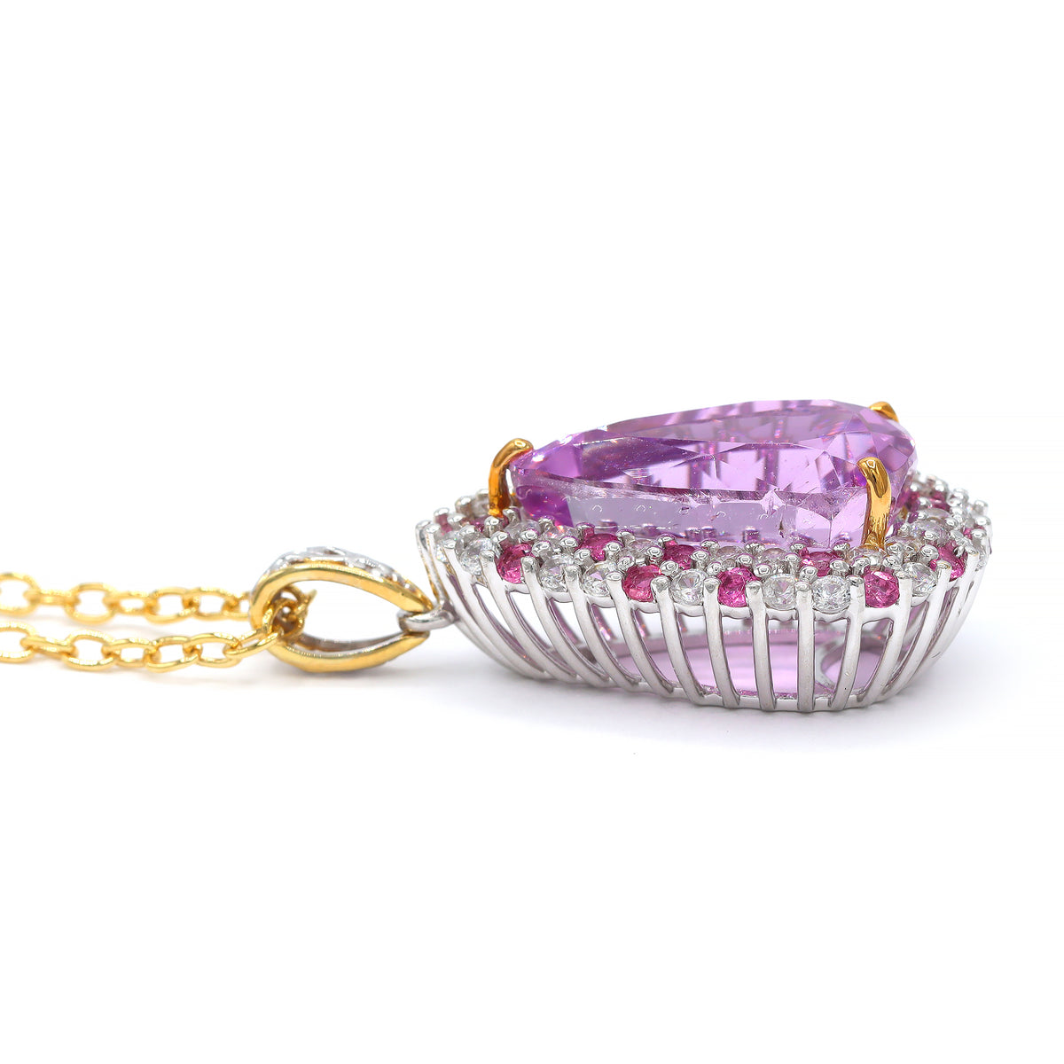 Couture Gems One-of-a-Kind 24K Palladium Silver 17.23ctw Martha Rocha 5A Kunzite, Pink Tourmaline & White Zircon Halo Pendant