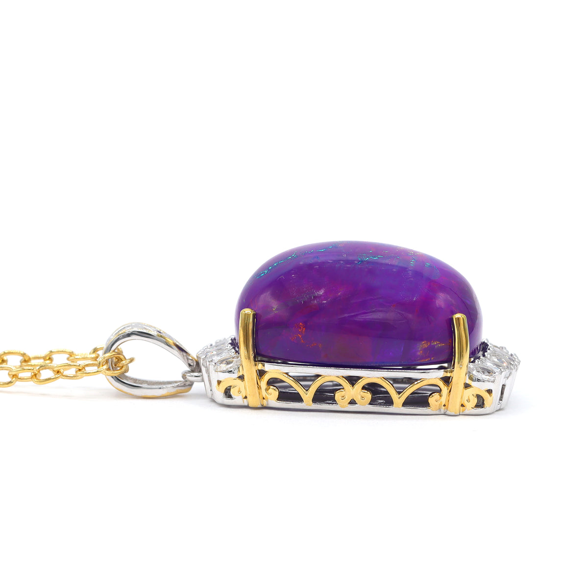 Couture Gems One-of-a-Kind 24K Palladium Silver 21.96ctw Mystic Purple Opal & White Zircon Pendant