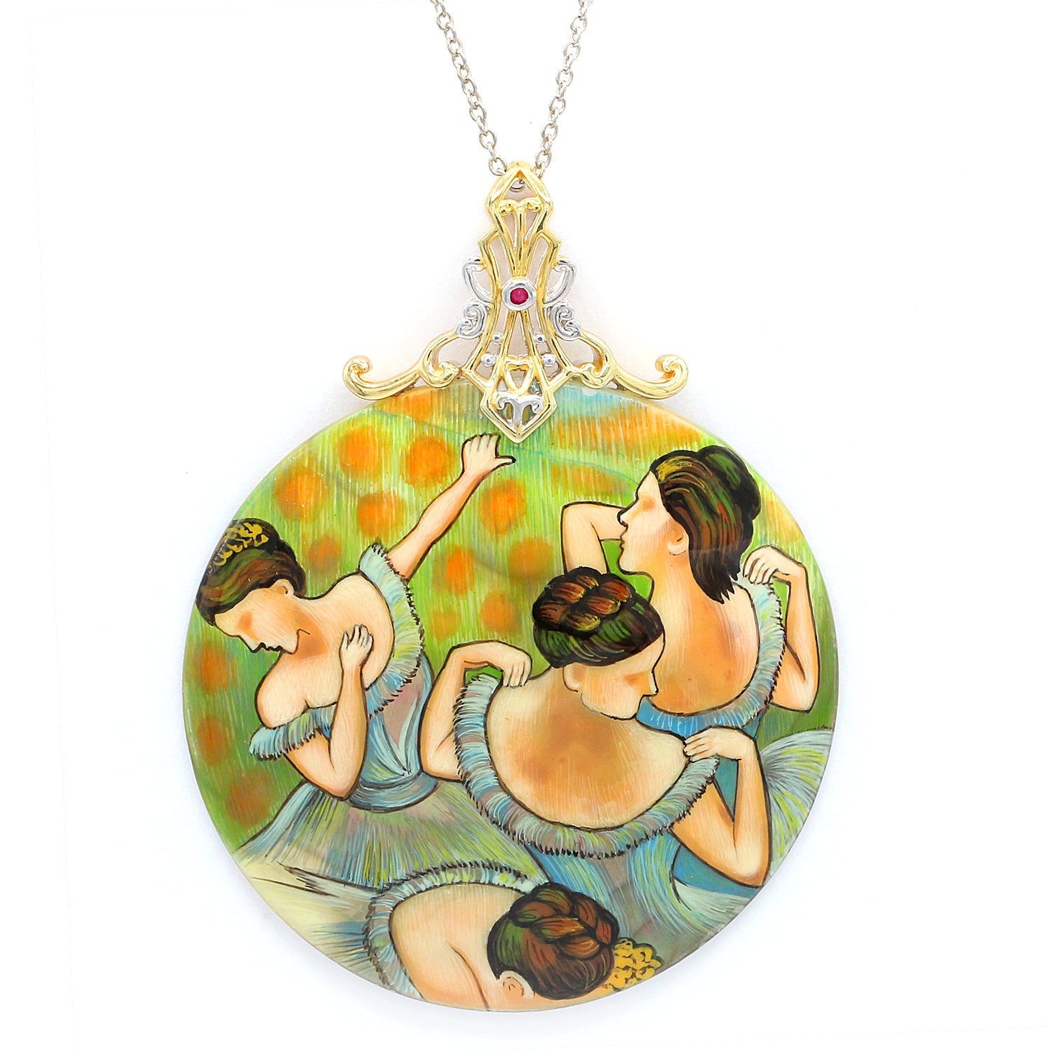 Gems en Vogue Hand-Painted Shell & Ruby Dancers Pendant