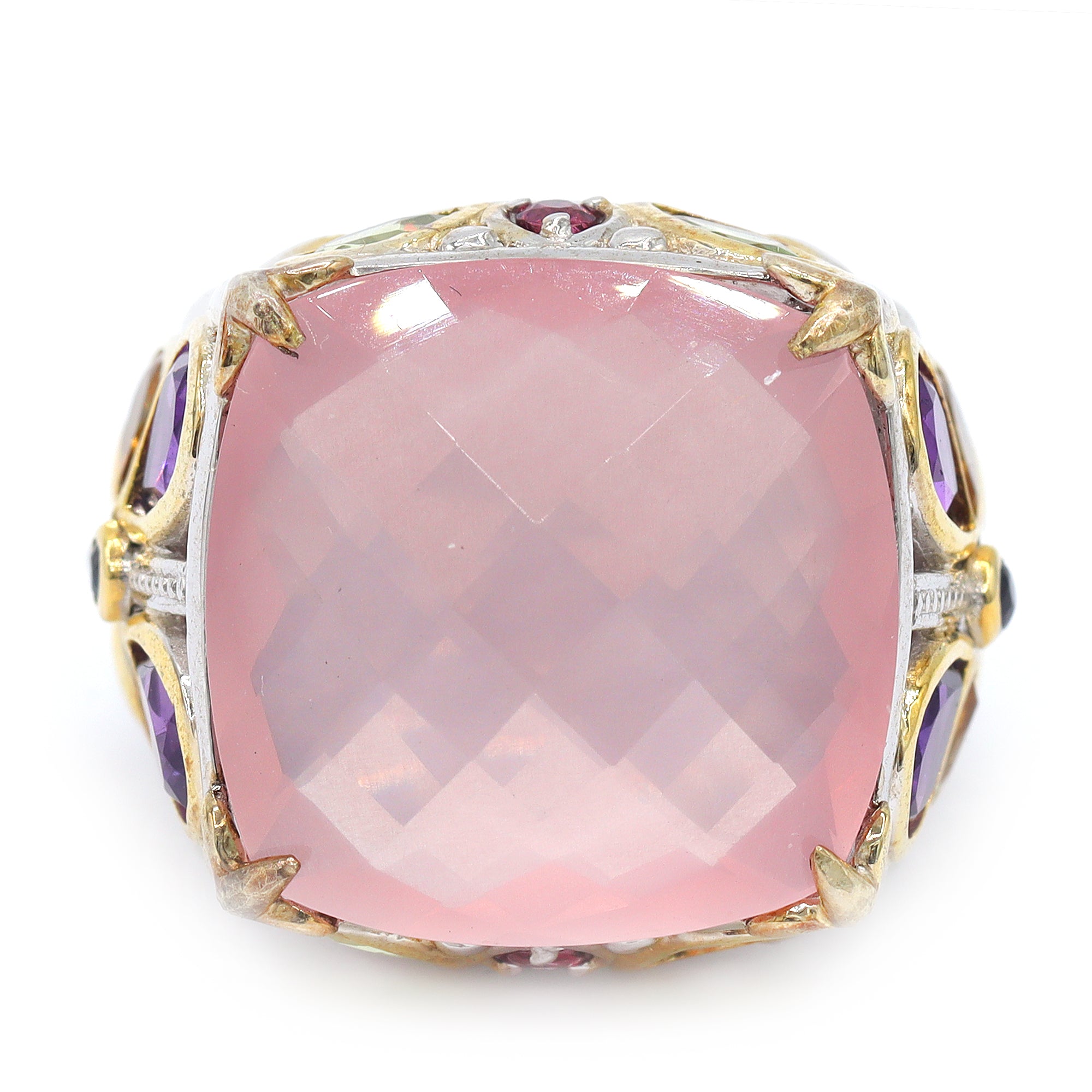 Gems en Vogue One-of-a-Kind 24K Palladium Silver 18.42ctw Rose Quartz & Multi Gemstones Flower Ring