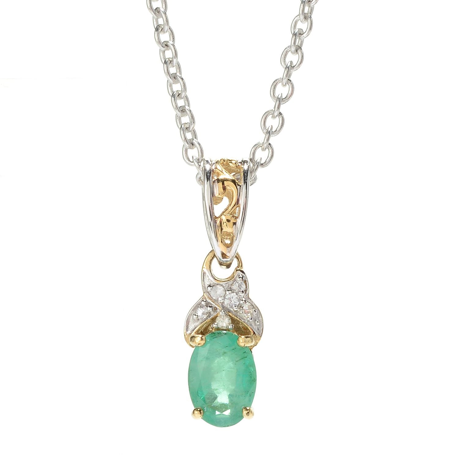 Gems en Vogue 0.86ctw Emerald & White Sapphire Pendant