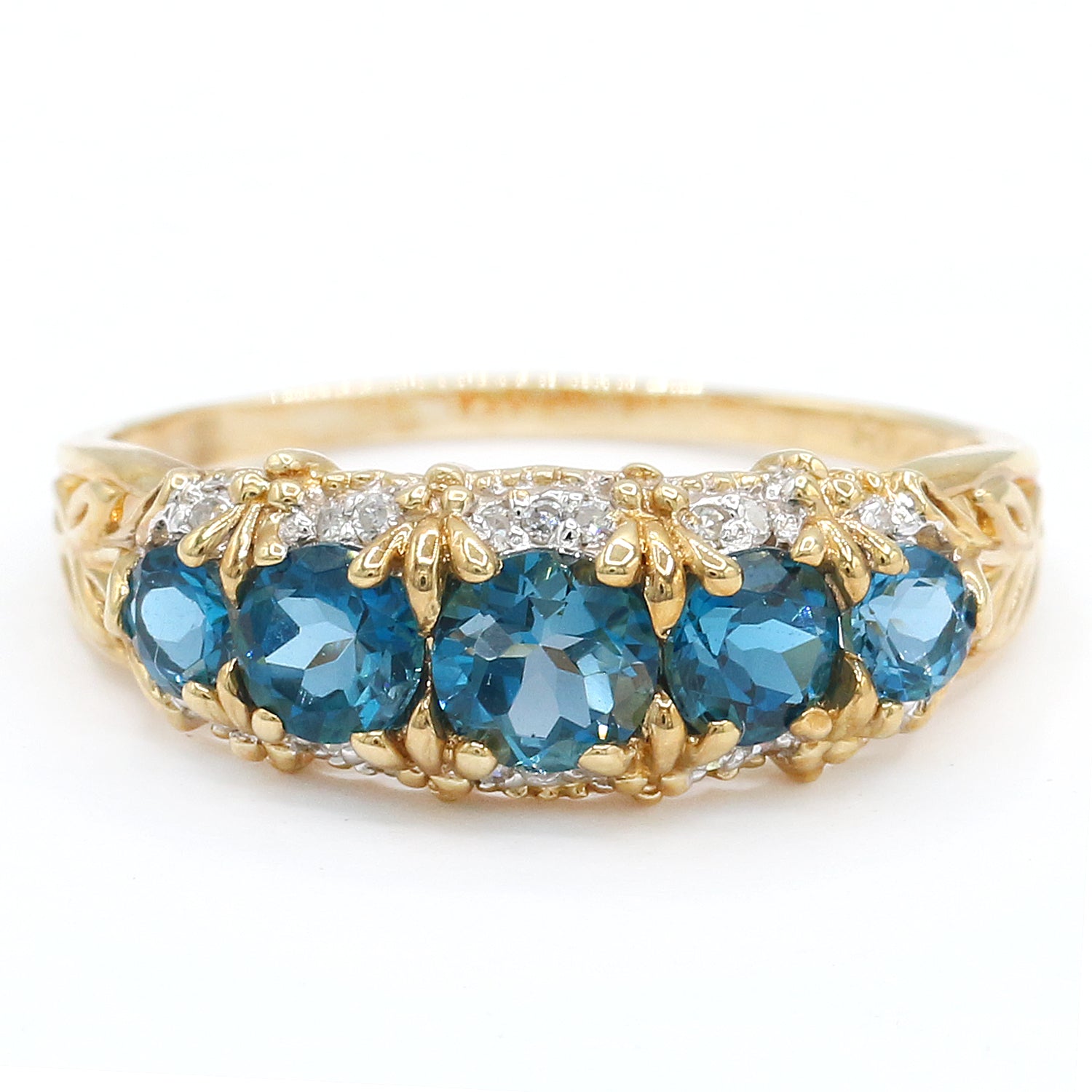 Golden Jewel 14K Yellow Gold 1.81ctw London Blue Topaz & Diamond Five Stone Ring