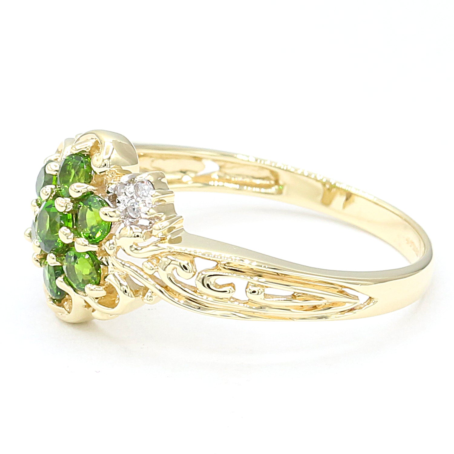 Gems en Vogue 10K Yellow Gold 0.57ctw Chrome Diopside & Diamond Cluster Ring