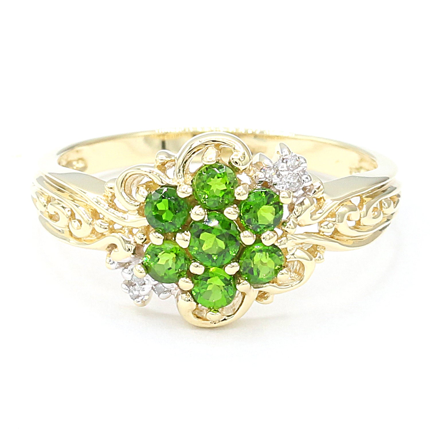 Gems en Vogue 10K Yellow Gold 0.57ctw Chrome Diopside & Diamond Cluster Ring