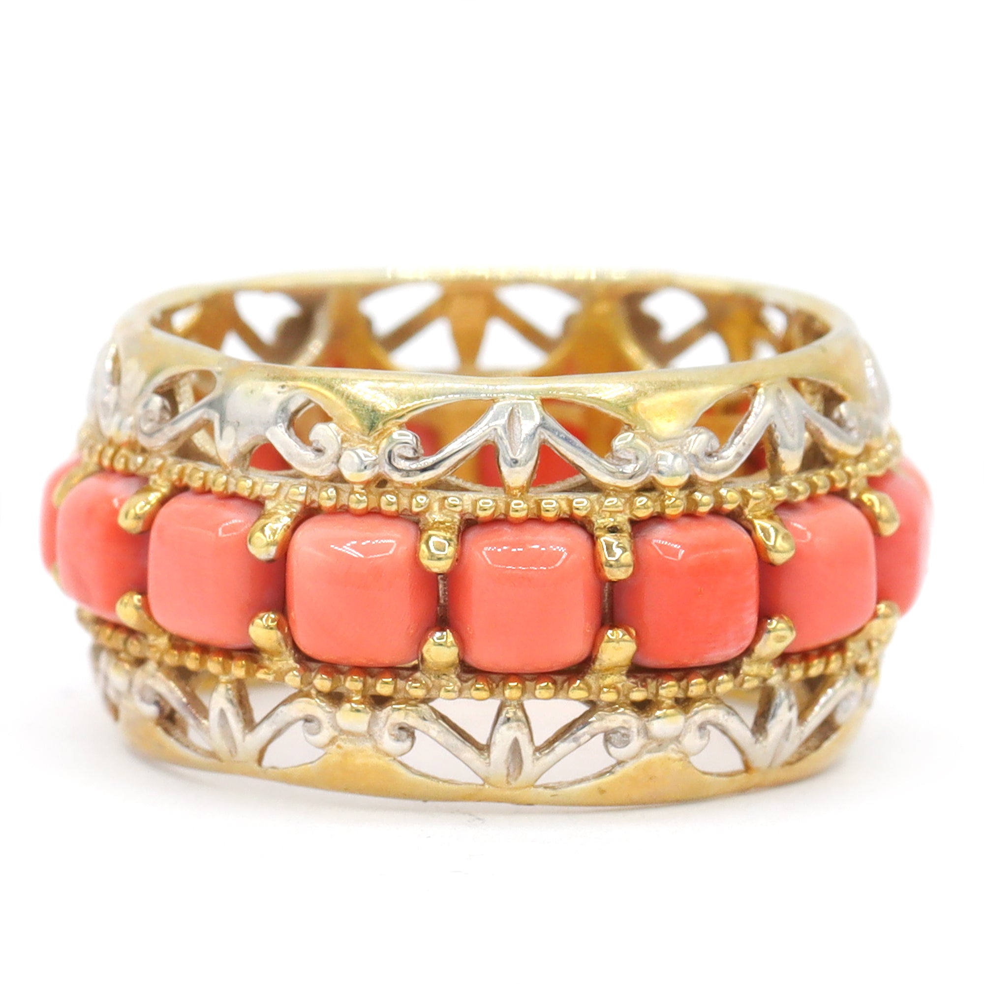 Bague Gems en Vogue en argent palladium 24 carats, corail saumon et zircon blanc