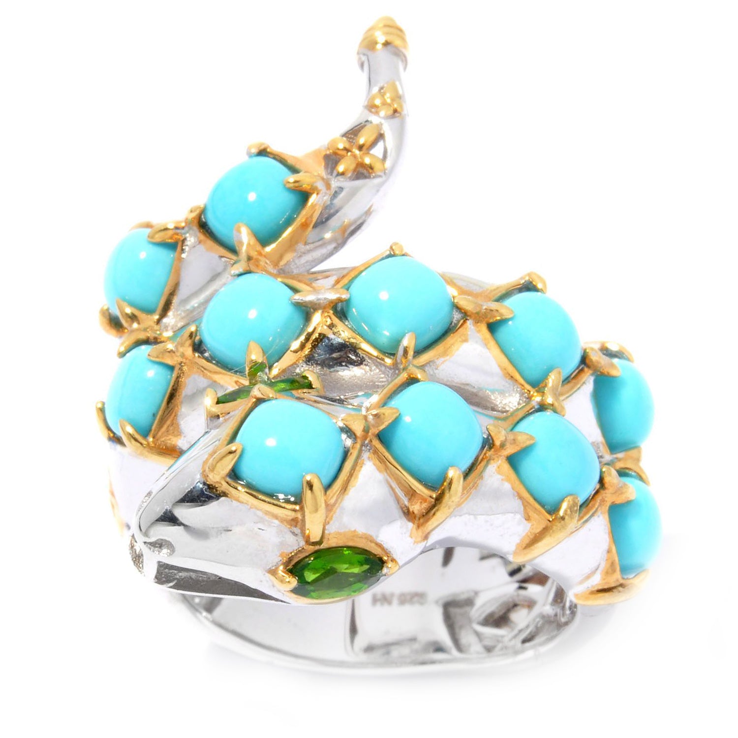 Gems en Vogue Sleeping Beauty Turquoise & Chrome Diopside Snake Ring