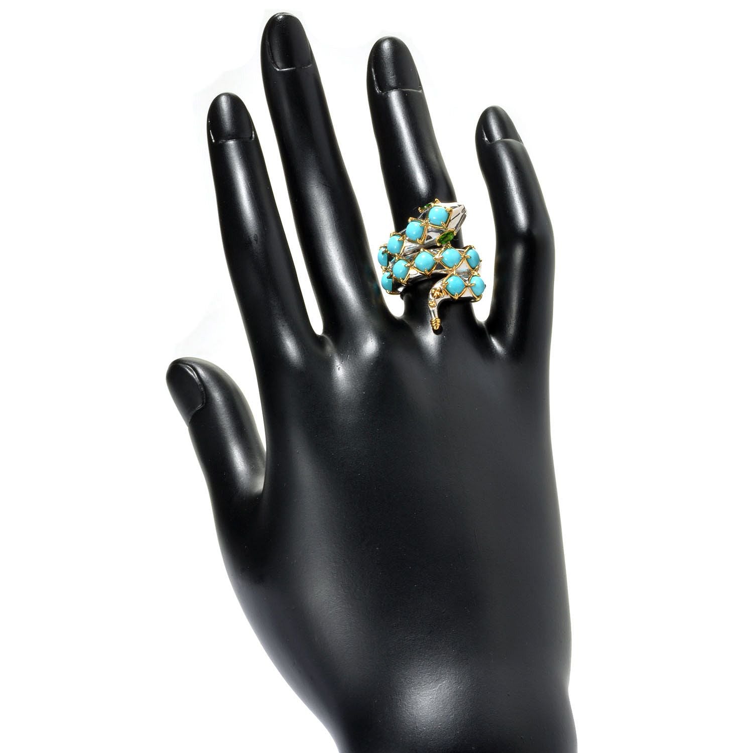 Gems en Vogue Sleeping Beauty Turquoise & Chrome Diopside Snake Ring