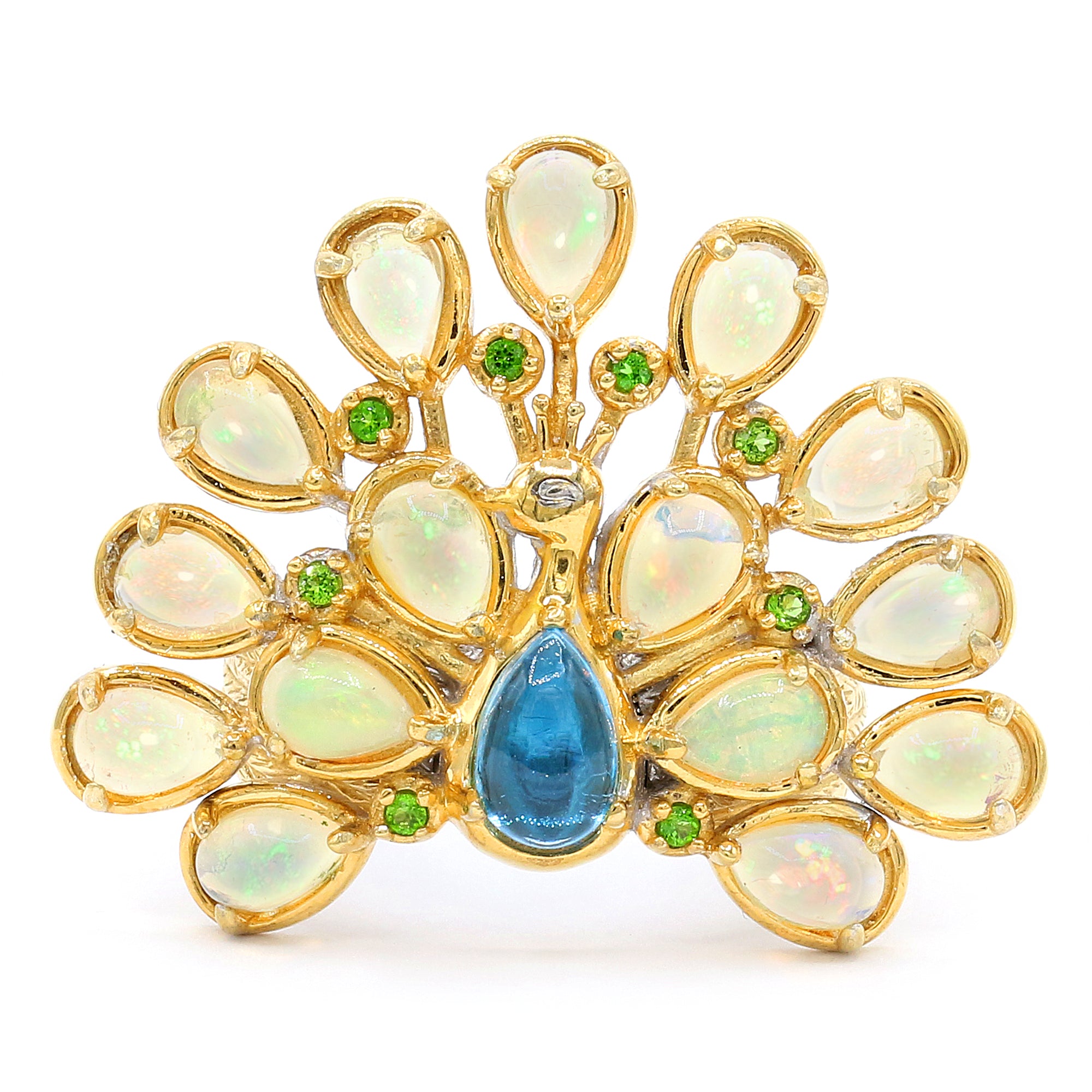 Gems en Vogue One-of-a-Kind 24K Palladium Silver Ethiopian Opal, Blue Topaz & Chrome Diopside Peacock Ring