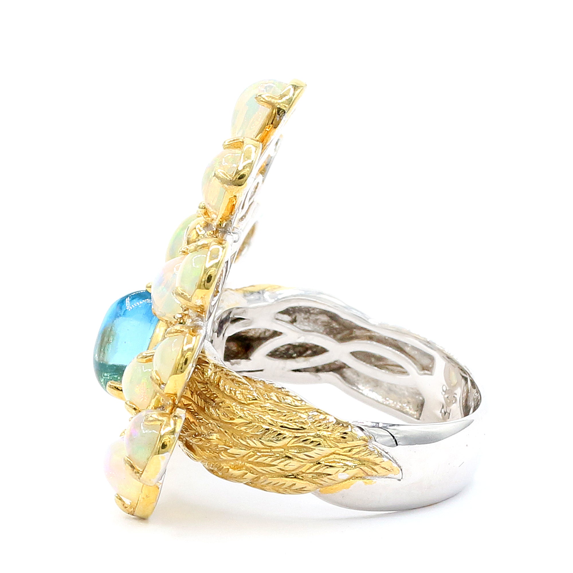 Gems en Vogue One-of-a-Kind 24K Palladium Silver Ethiopian Opal, Blue Topaz & Chrome Diopside Peacock Ring