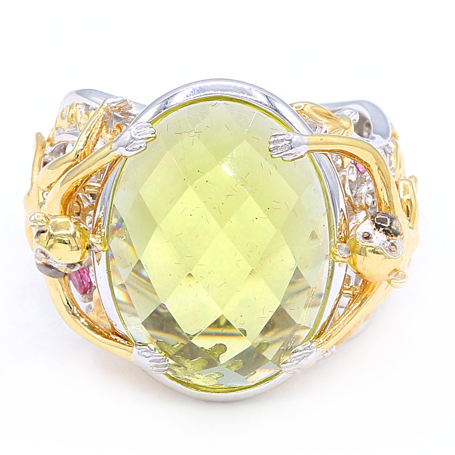 Gems en Vogue 11.78ctw Ouro Verde & Pink Tourmaline Monkey Ring