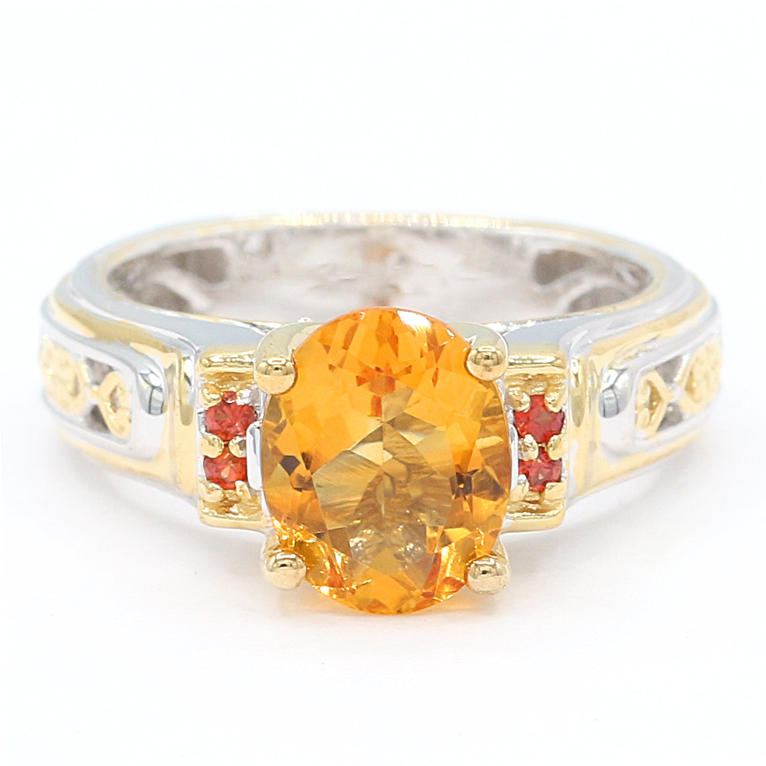 Gems en Vogue 2.51ctw Golden Citrine & Dark Orange Sapphire Ring