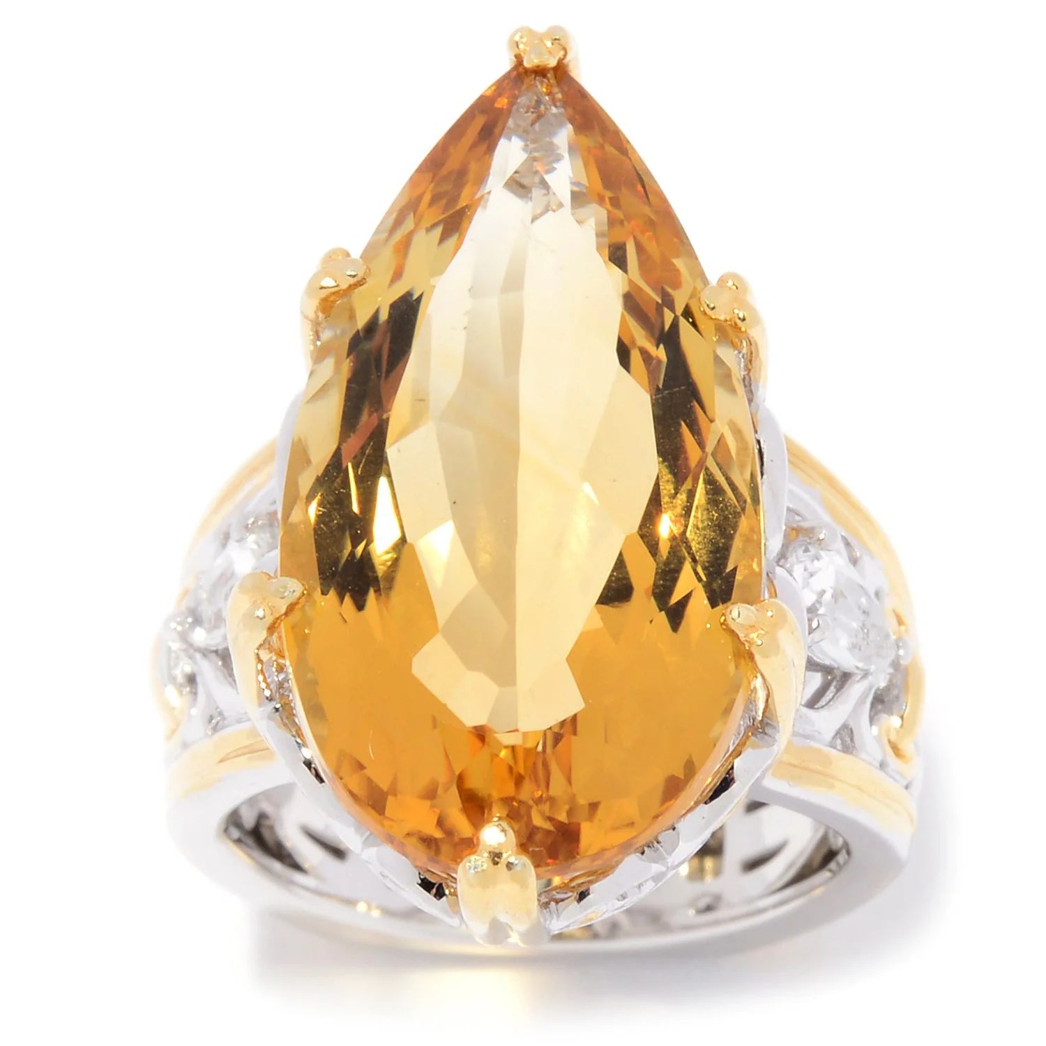 Gems en Vogue 14.80 Elongated Citrine & White Topaz Ring