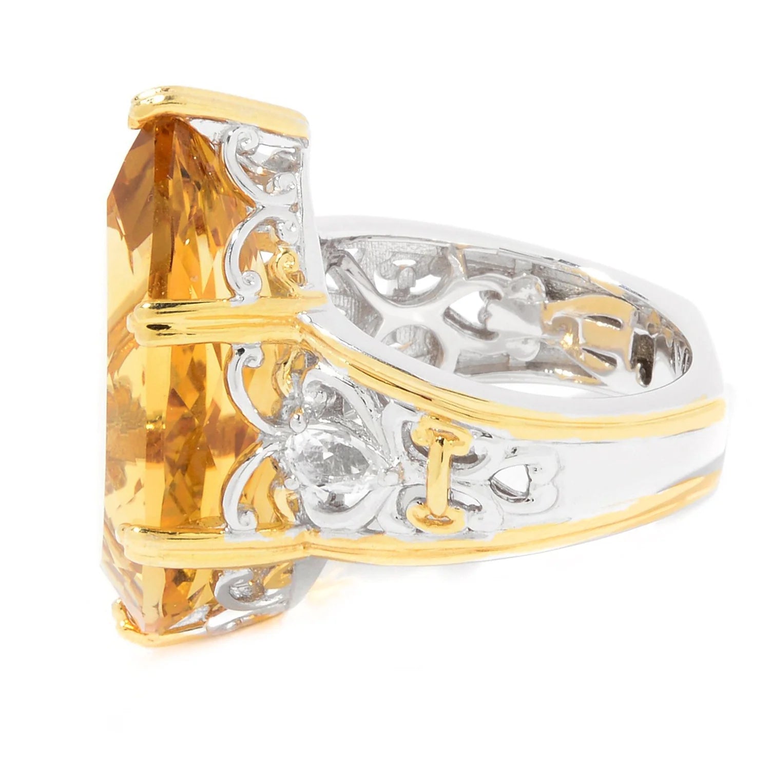 Gems en Vogue 14.80 Elongated Citrine & White Topaz Ring