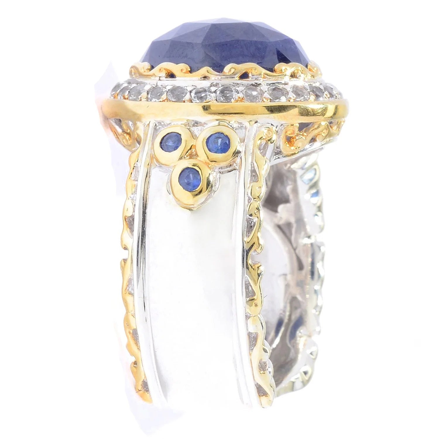 Gems en Vogue Rose Cut Blue Sapphire & White Topaz Halo Ring