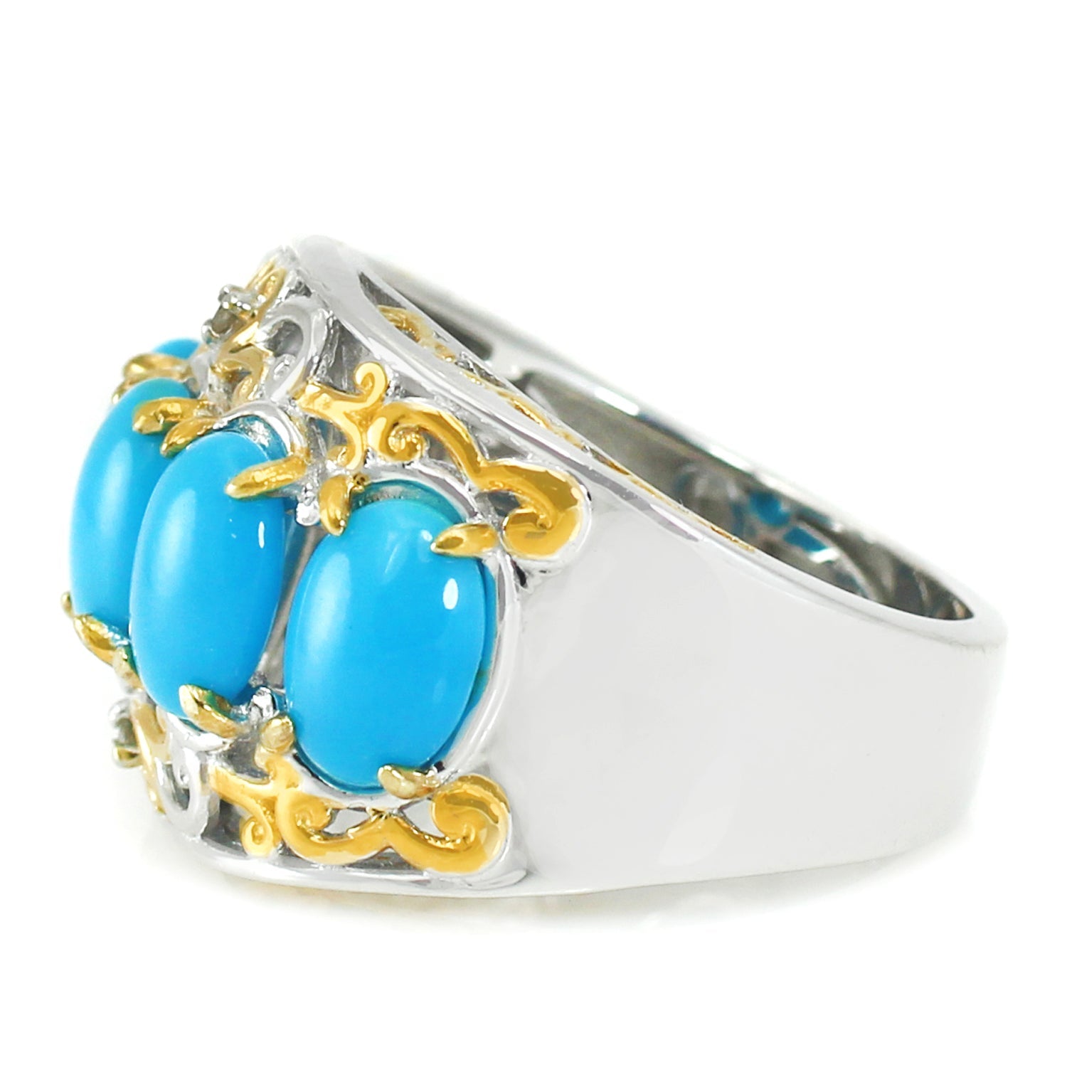 Gems en Vogue Sleeping Beauty Turquoise & Diamond 5-Stone Band Ring