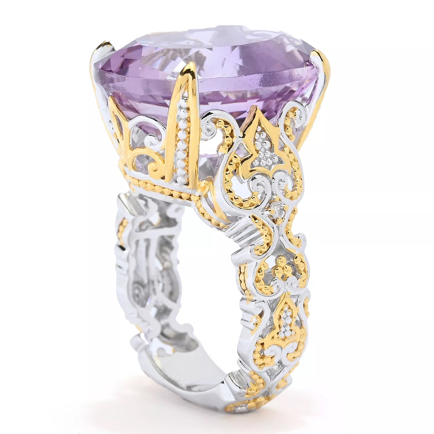 Gems en Vogue 16.40ctw Oval Pink Amethyst & White Zircon Ring