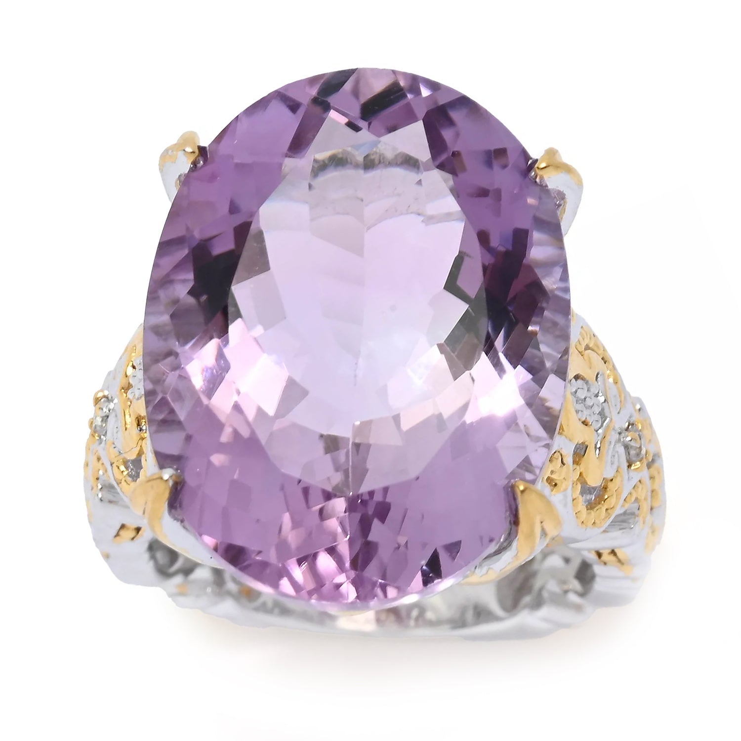 Gems en Vogue 16.40ctw Oval Pink Amethyst & White Zircon Ring