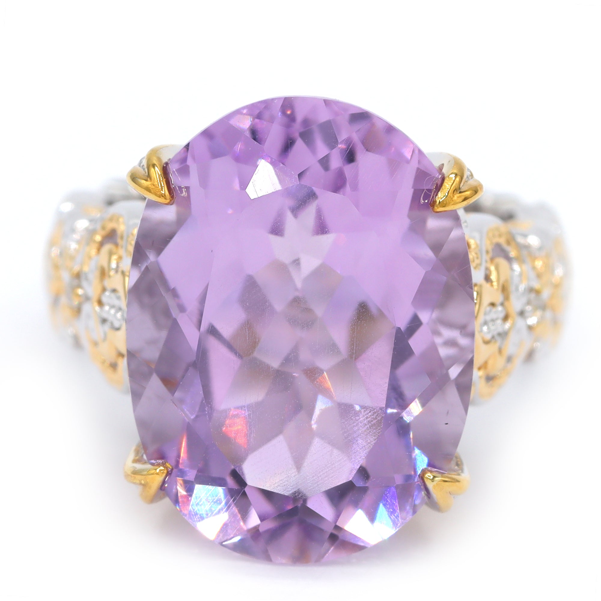 Gems en Vogue One-of-a-Kind 24K Palladium Silver 17.06ctw Pink Amethyst & White Zircon Ring