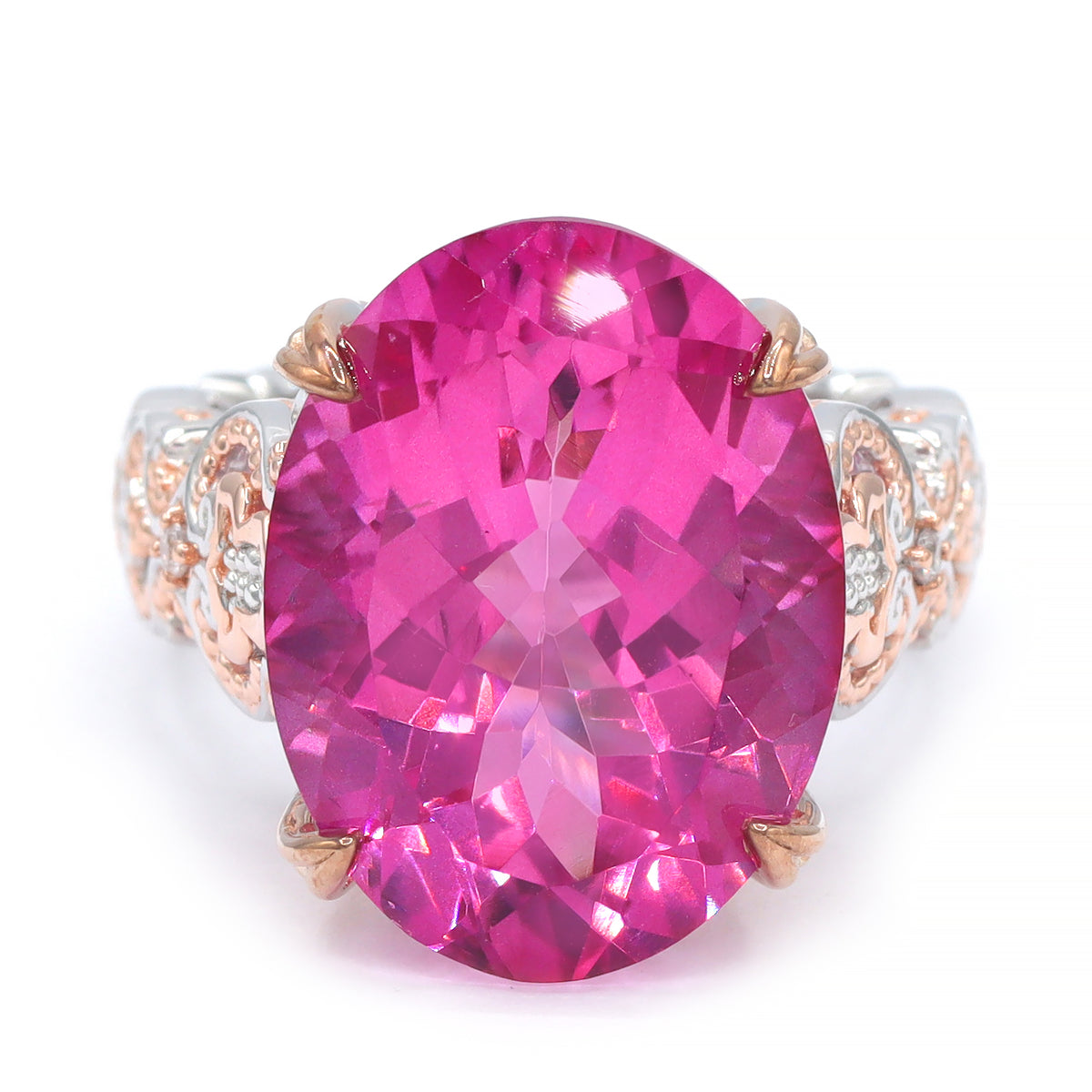 Gems en Vogue One-of-a-Kind 18K Palladium Silver 21.56ctw Pink Topaz & White Zircon Ring