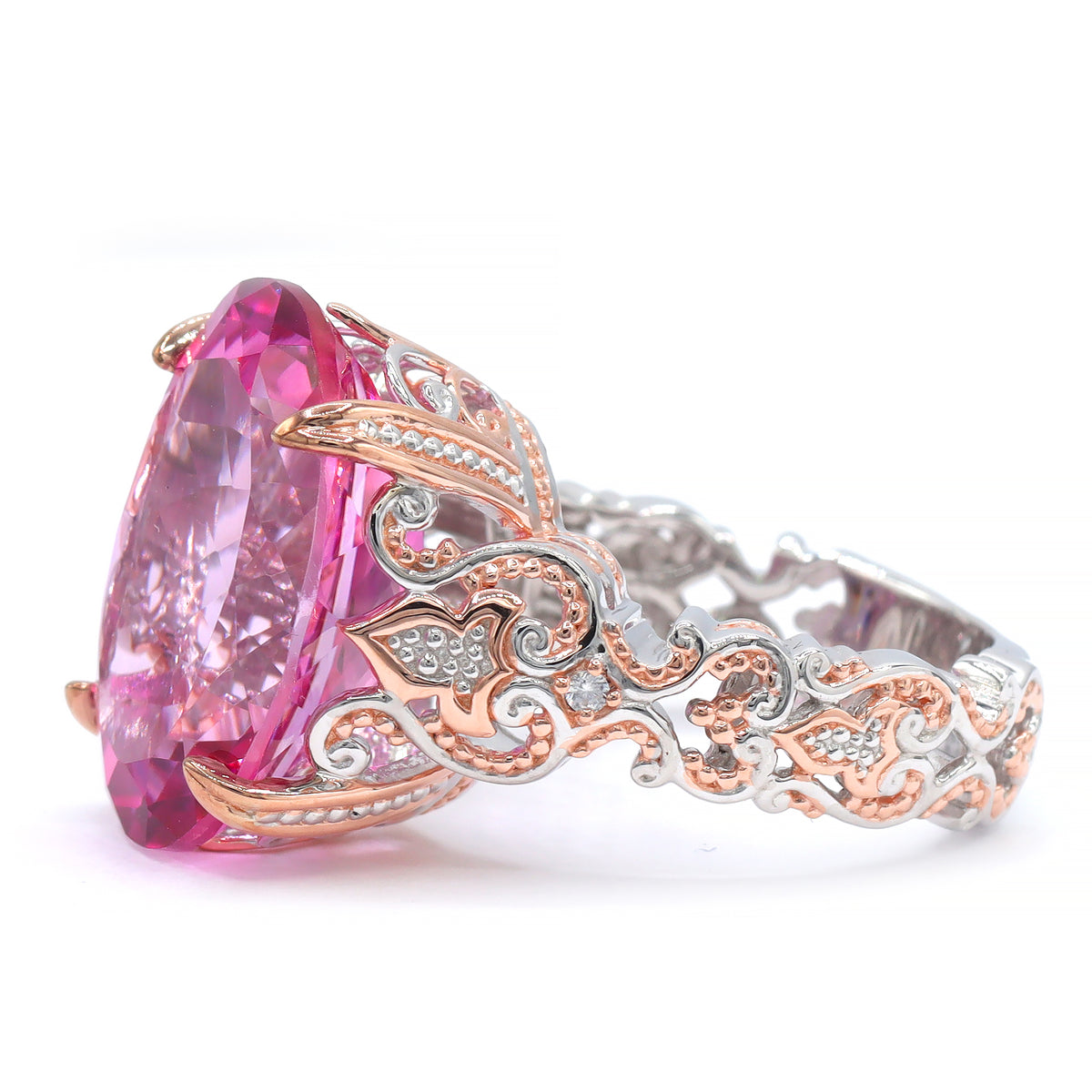 Gems en Vogue One-of-a-Kind 18K Palladium Silver 21.56ctw Pink Topaz & White Zircon Ring