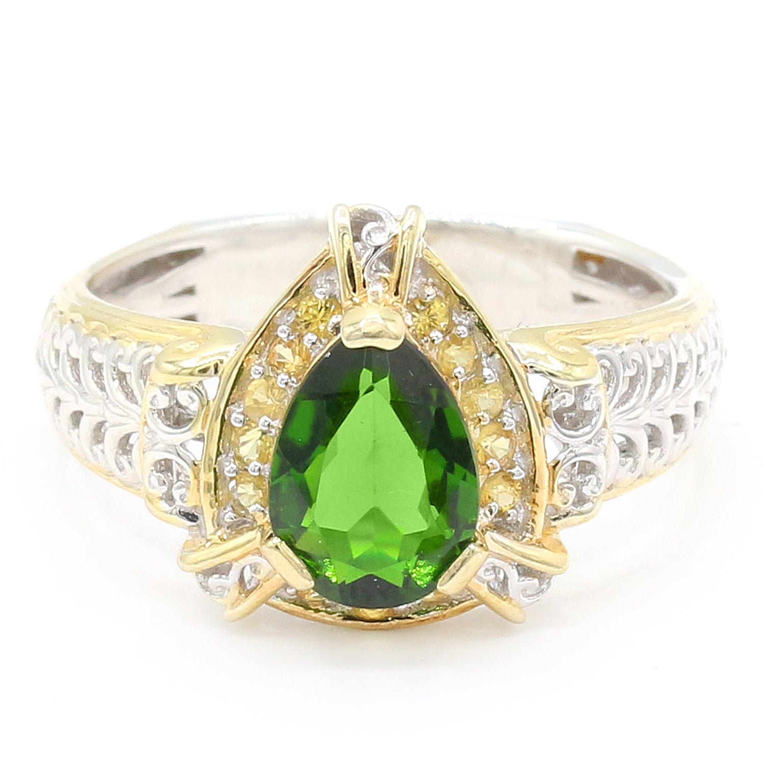 Gems en Vogue 2.28ctw Chrome Diopside & Yellow Sapphire Ring