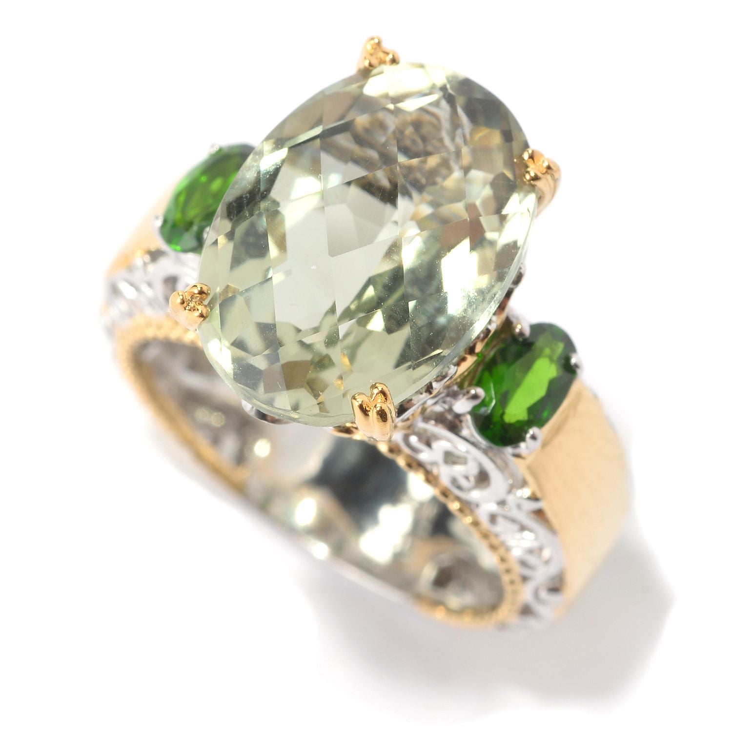 Gems en Vogue 6.35ctw Prasiolite & Chrome Diopside Honker Ring