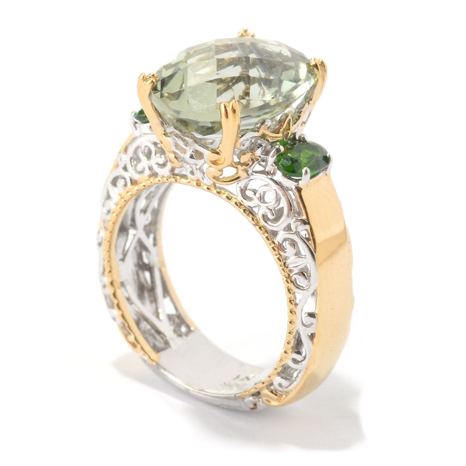 Gems en Vogue 6.35ctw Prasiolite & Chrome Diopside Honker Ring