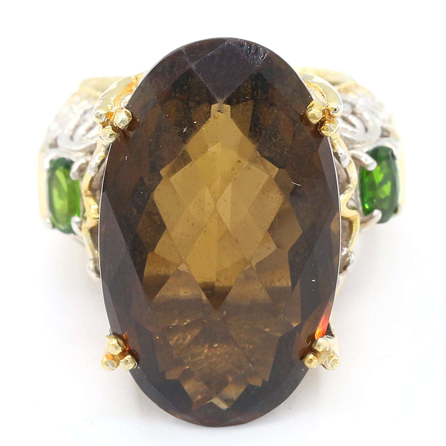 Gems en Vogue 28.70ctw Smoky Quartz & Chrome Diopside Honker Ring