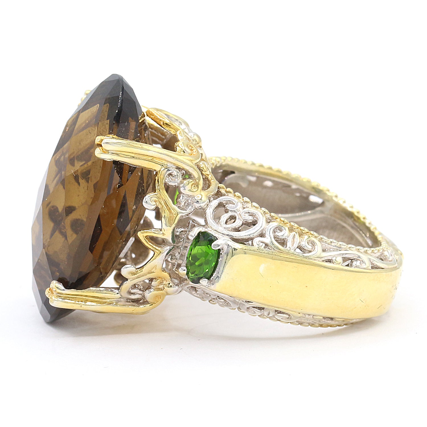 Gems en Vogue 28.70ctw Smoky Quartz & Chrome Diopside Honker Ring