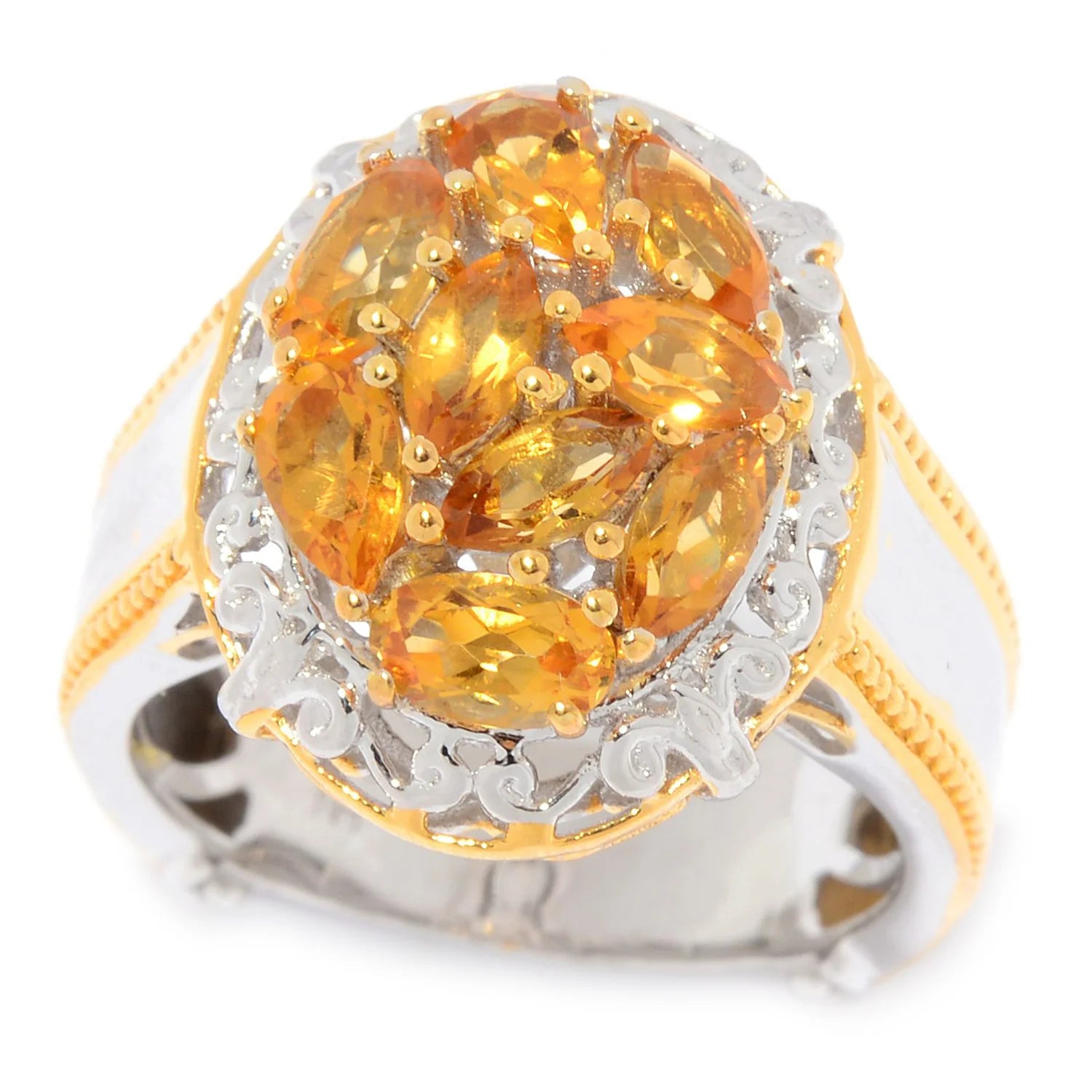 Gems en Vogue 1.28ctw Multi Shape Citrine Cluster Ring