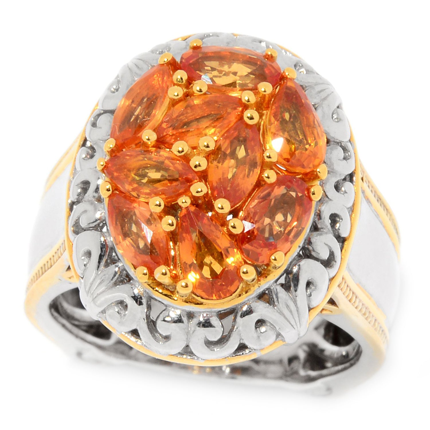 Gems en Vogue 2.00ctw Orange Sapphire Cluster Ring