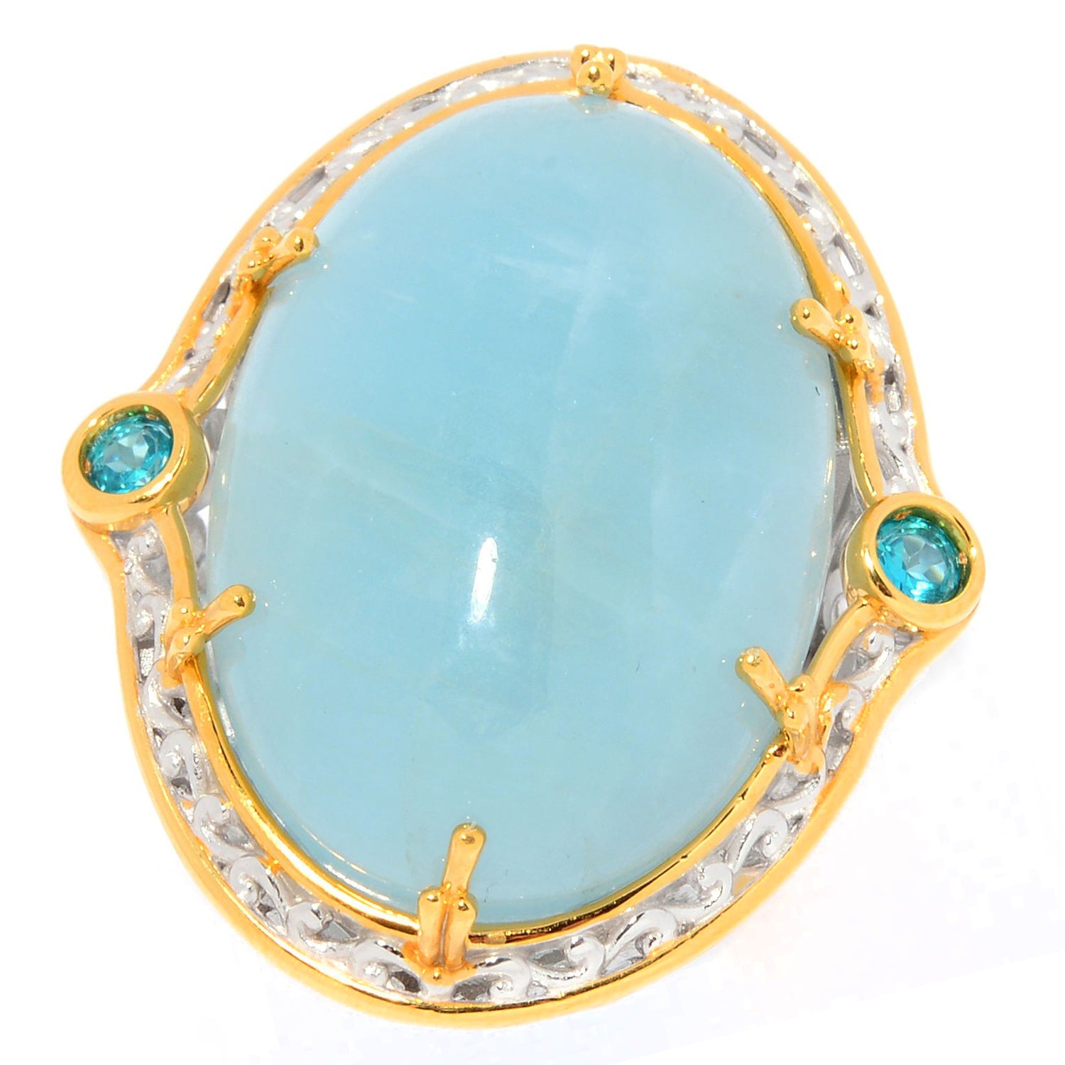 Gems en Vogue Aquamarine Cabochon & Paraiba Topaz Ring