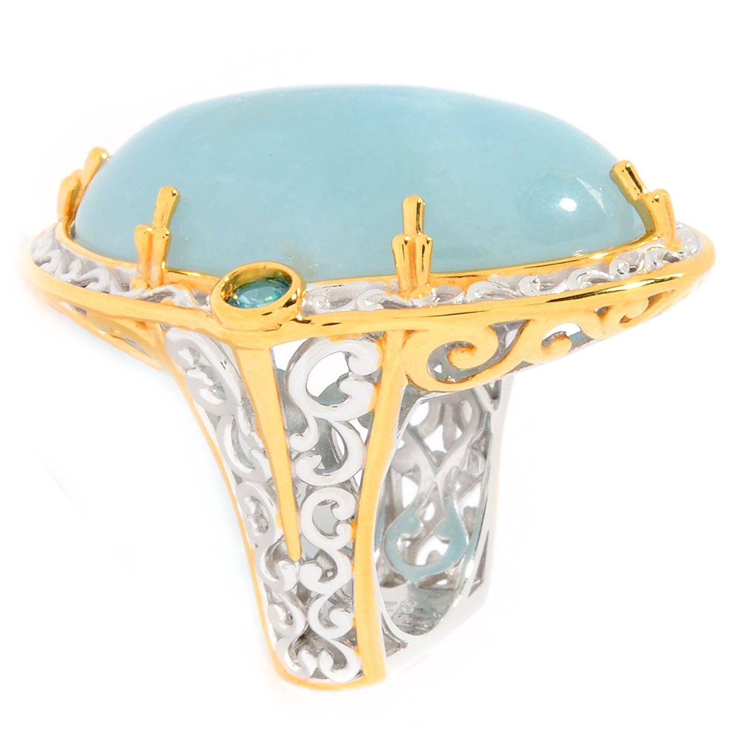 Gems en Vogue Aquamarine Cabochon & Paraiba Topaz Ring