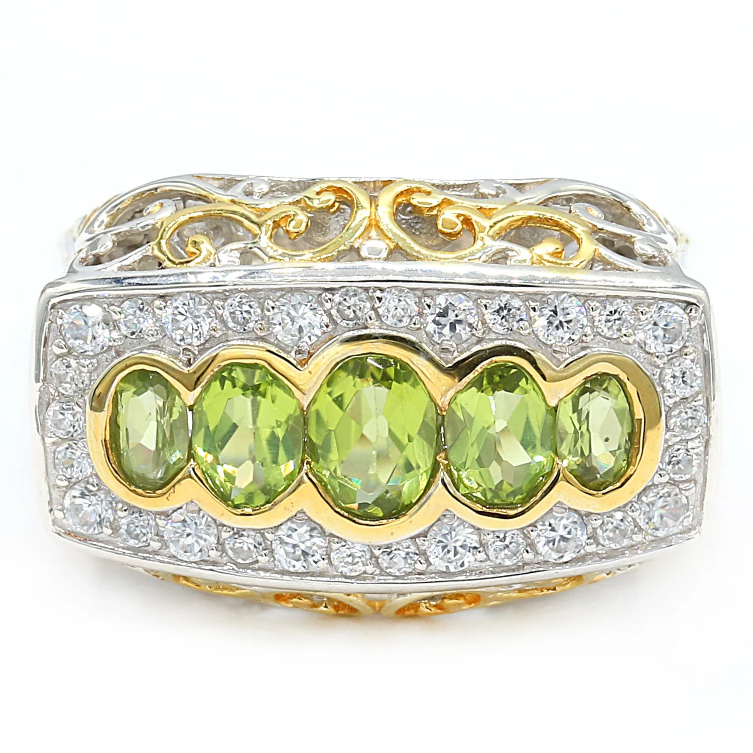 Gems en Vogue 3.64ctw Peridot & White Zircon Five Stone Halo Ring