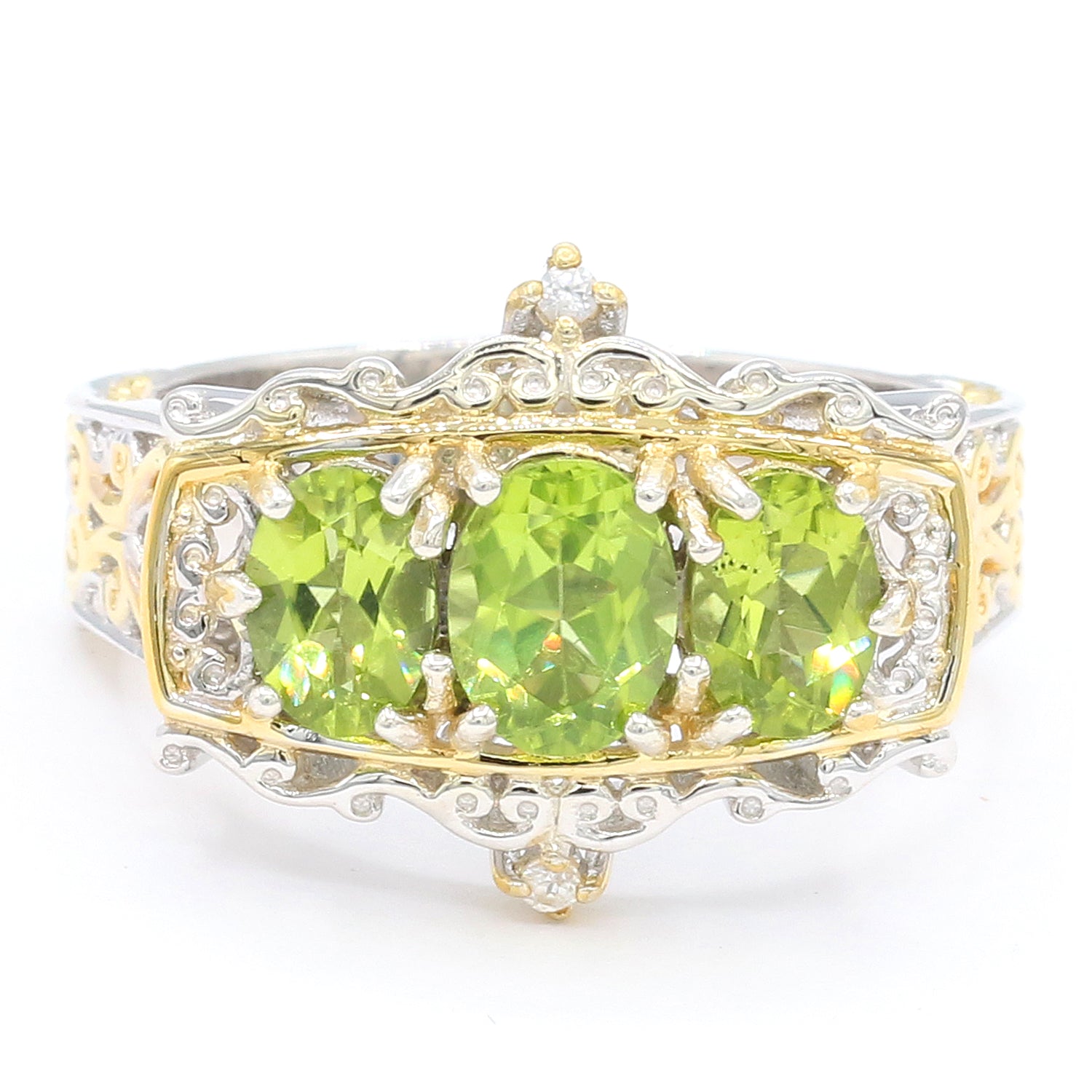 Gems en Vogue One-of-a-kind 3.25ctw Peridot & White Sapphire Three Stone Ring