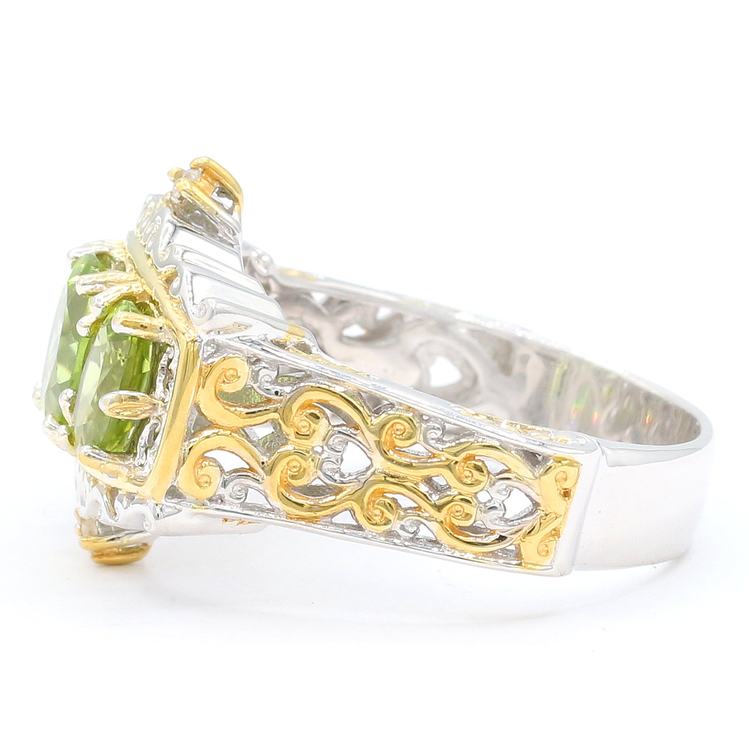 Gems en Vogue One-of-a-kind 3.25ctw Peridot & White Sapphire Three Stone Ring