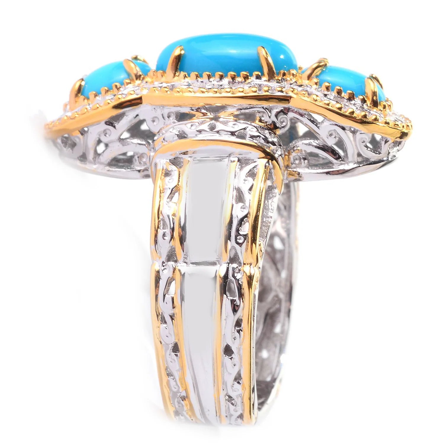 Gems en Vogue Sleeping Beauty Turquoise Three Stone Elongated Ring