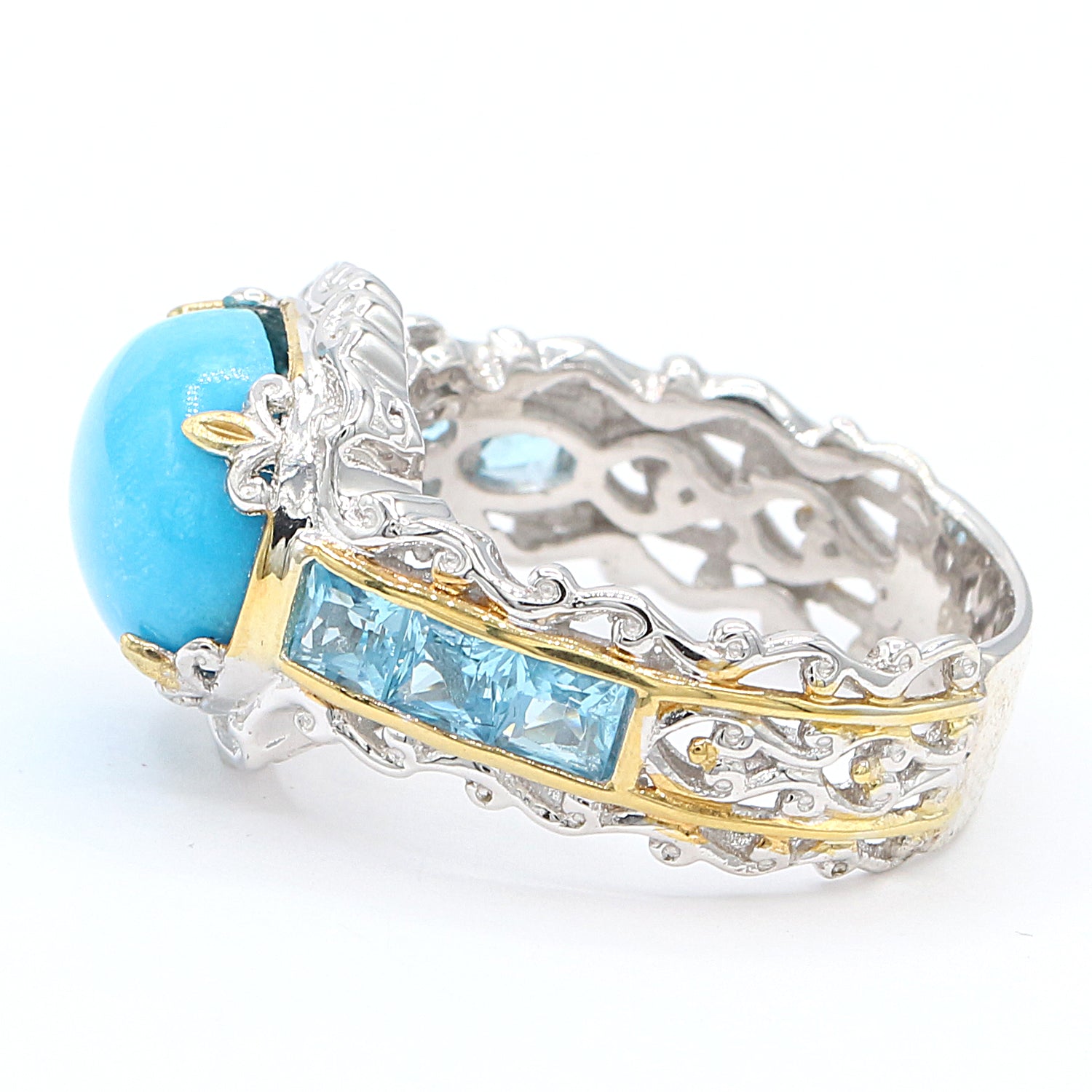 Gems en Vogue 24K Palladium Silver Matrix Turquoise & Swiss Blue Topaz Ring